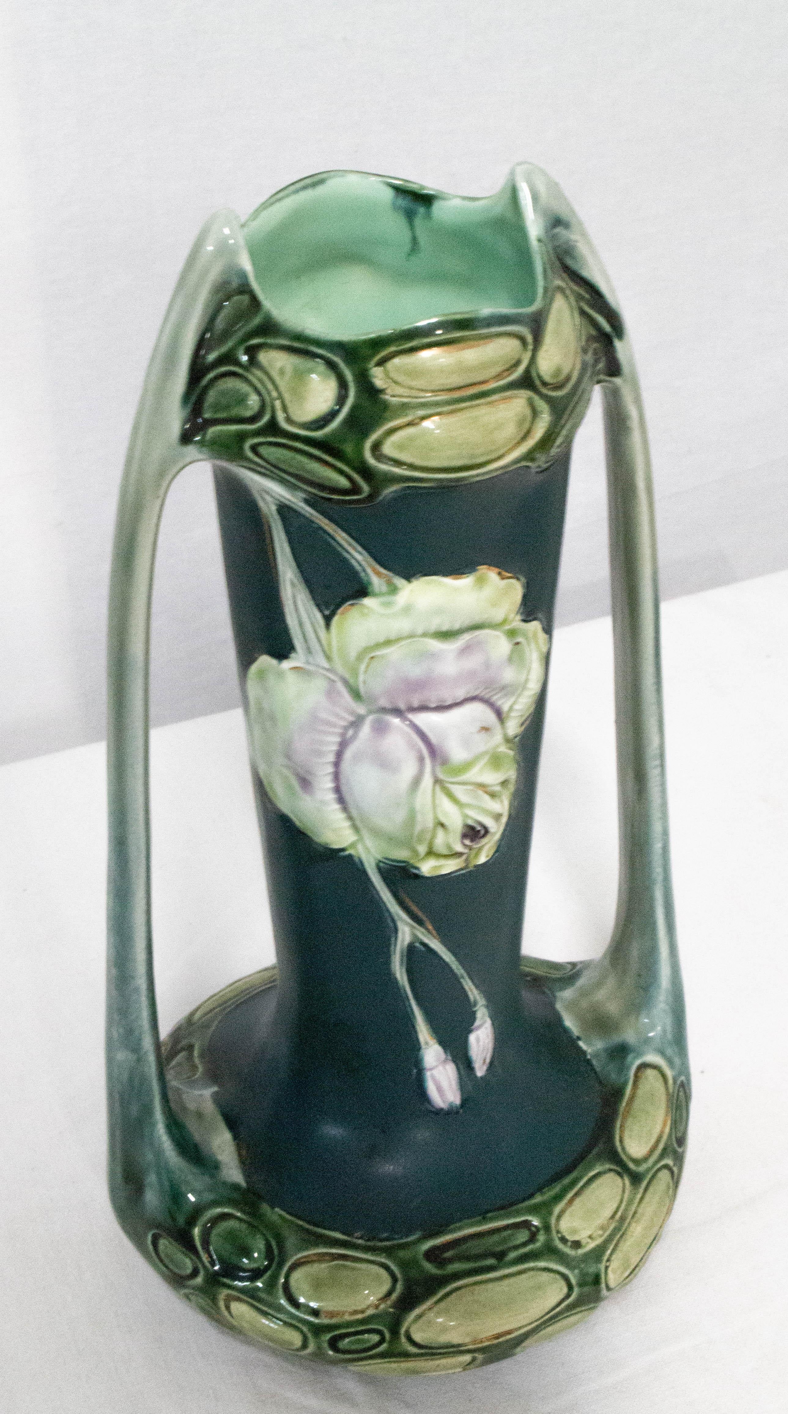 Early 20th Century French Rose Decor Art Nouveau Vase, circa 1920 For Sale