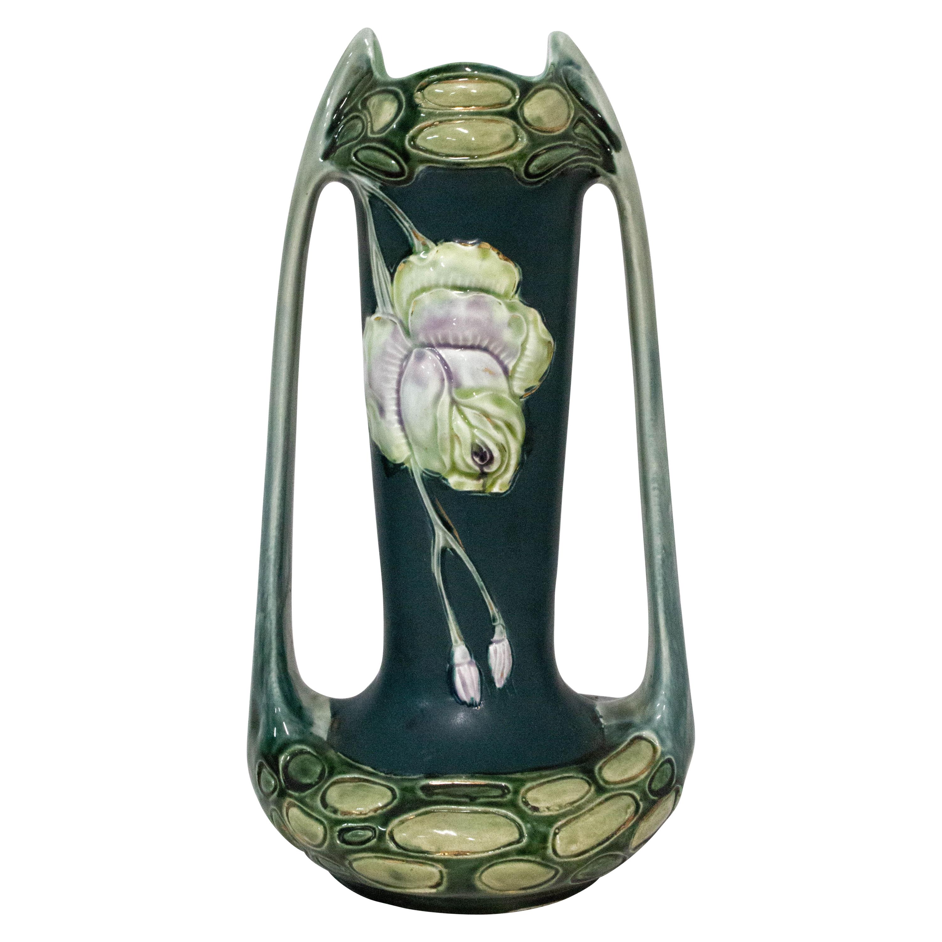 French Rose Decor Art Nouveau Vase, circa 1920
