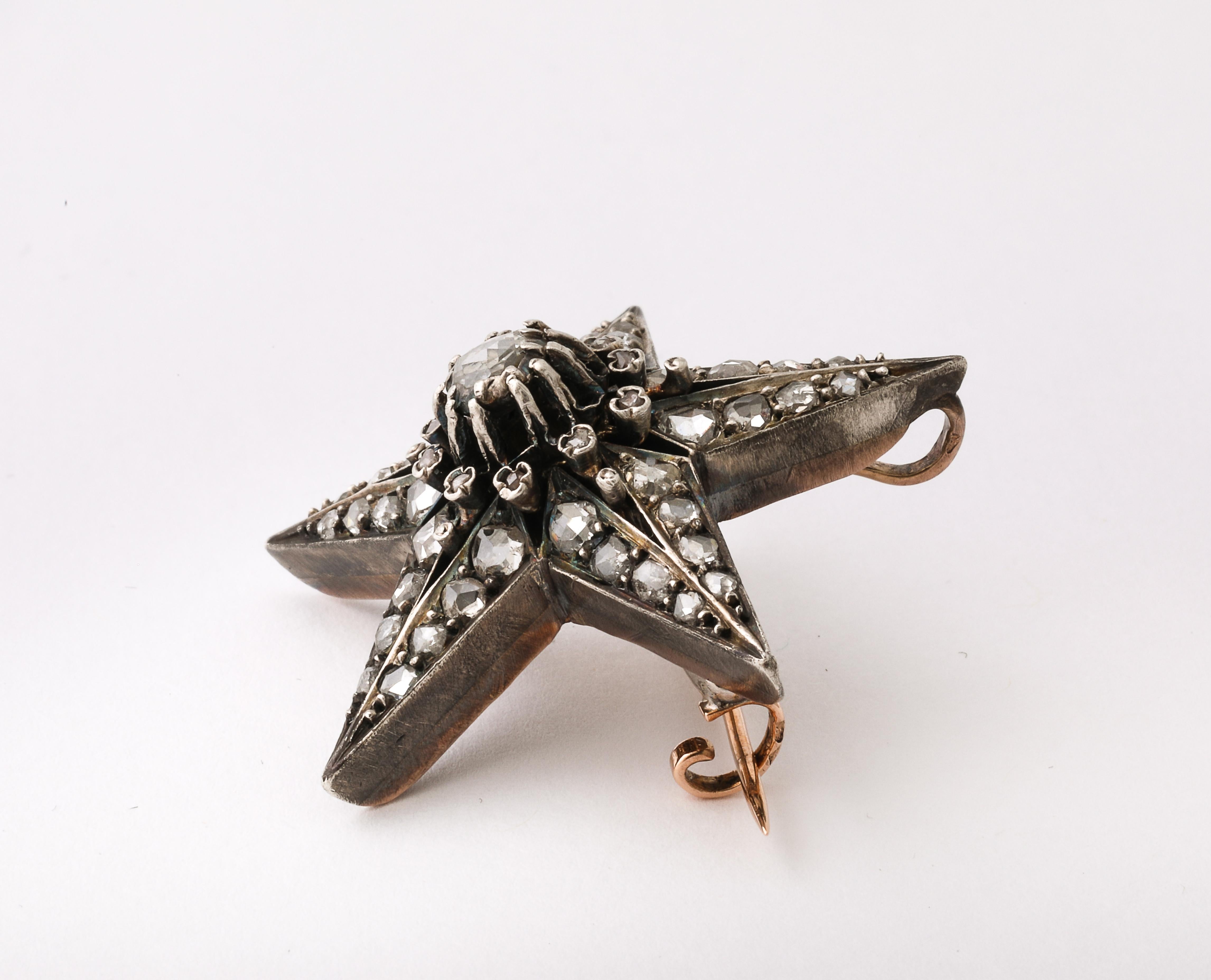 da uomo o donna Spilla/ciondolo con stella a cinque punte in diamante rosa francese in vendita