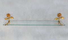 French Rose Flower Vanity Shelf, Gilded Brass, C1950s FREE SHIPPING