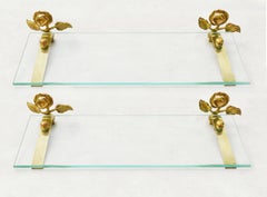 French Rose Flower Vanity Shelves, Gilded Bronze and Brass C1950 - two available