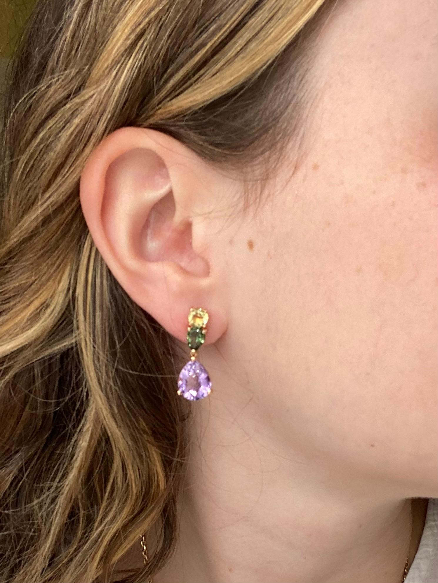 Bead French Rose Gold Earrings Accompanied by a Amethyst, Citrine and Tourmaline For Sale