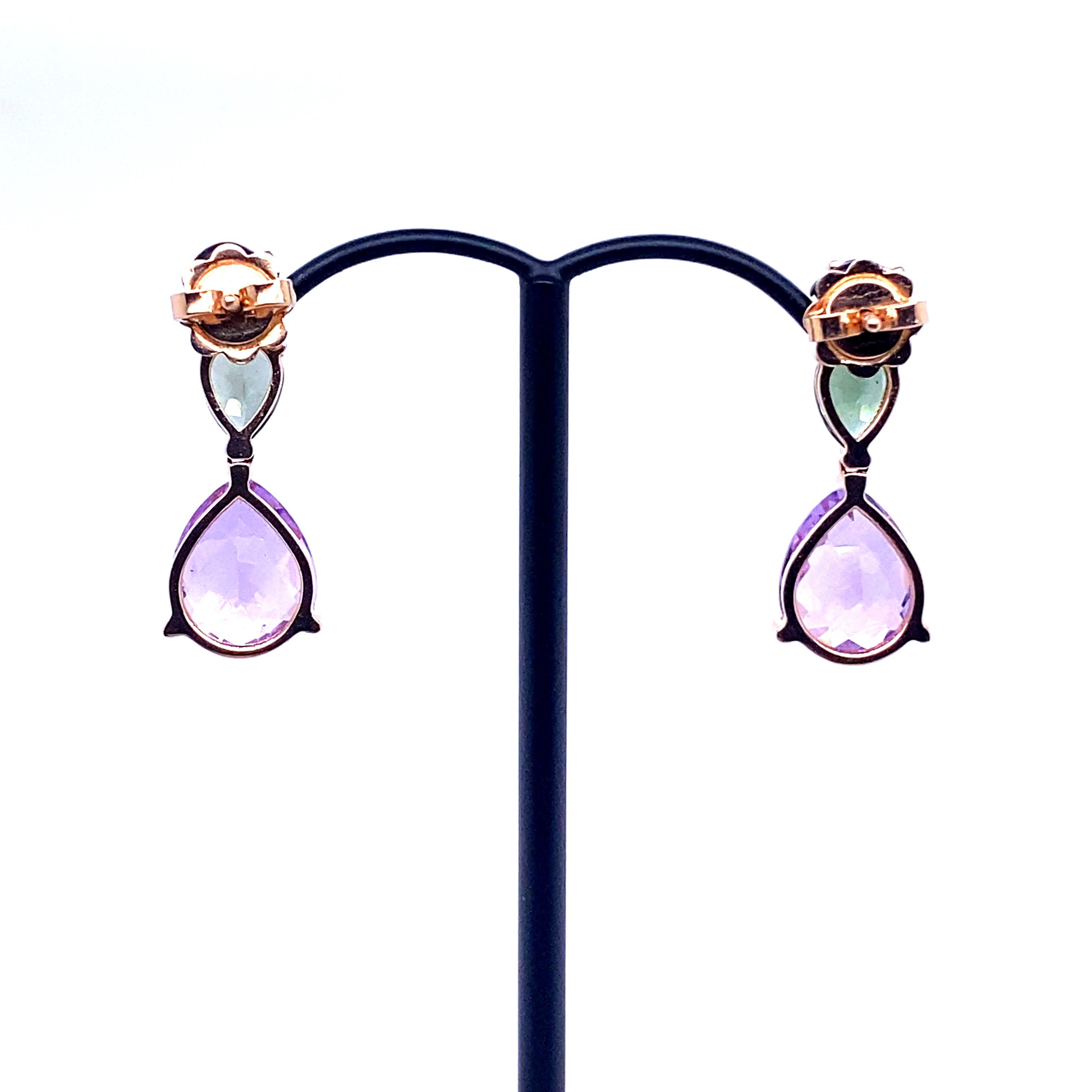 French Rose Gold Earrings Accompanied by a Amethyst, Citrine and Tourmaline For Sale 1