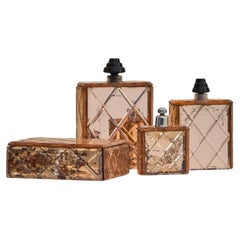 French Rose Gold Mirrored Glass Vanity Set, 1920s