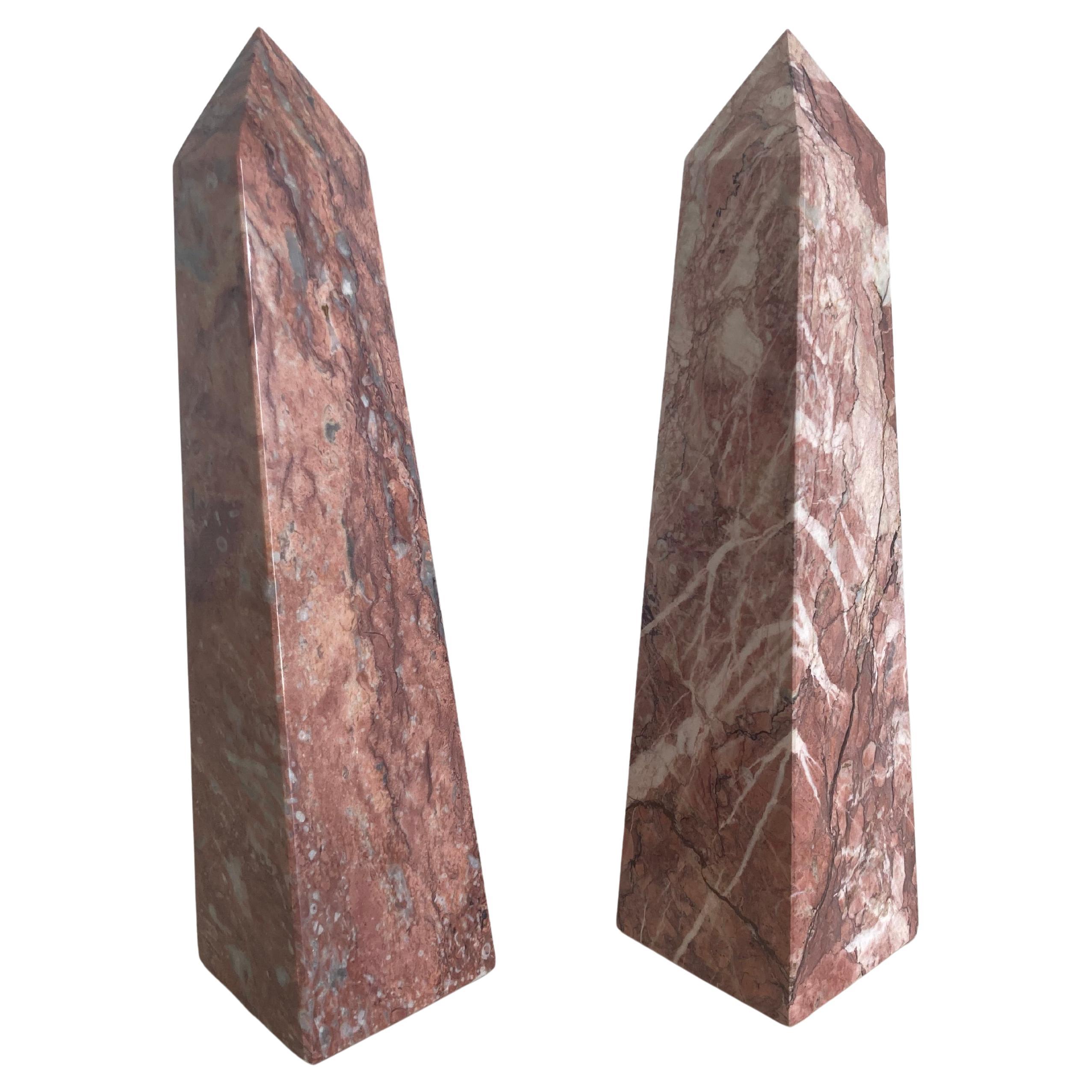 French Rose Marble Obelisks -a Pair