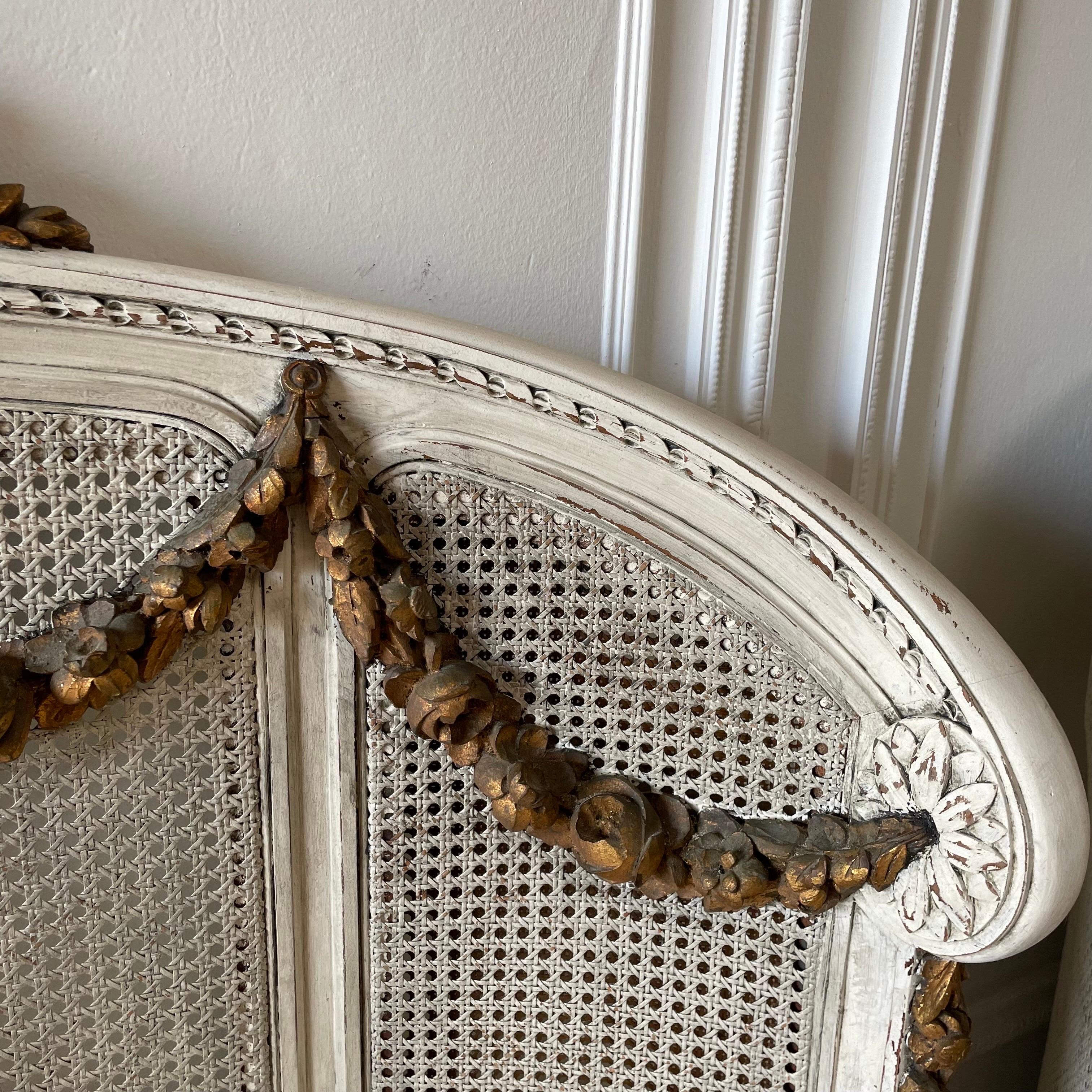 French Roses Gilt and Painted Pair of Twin Size Beds with Cane 6