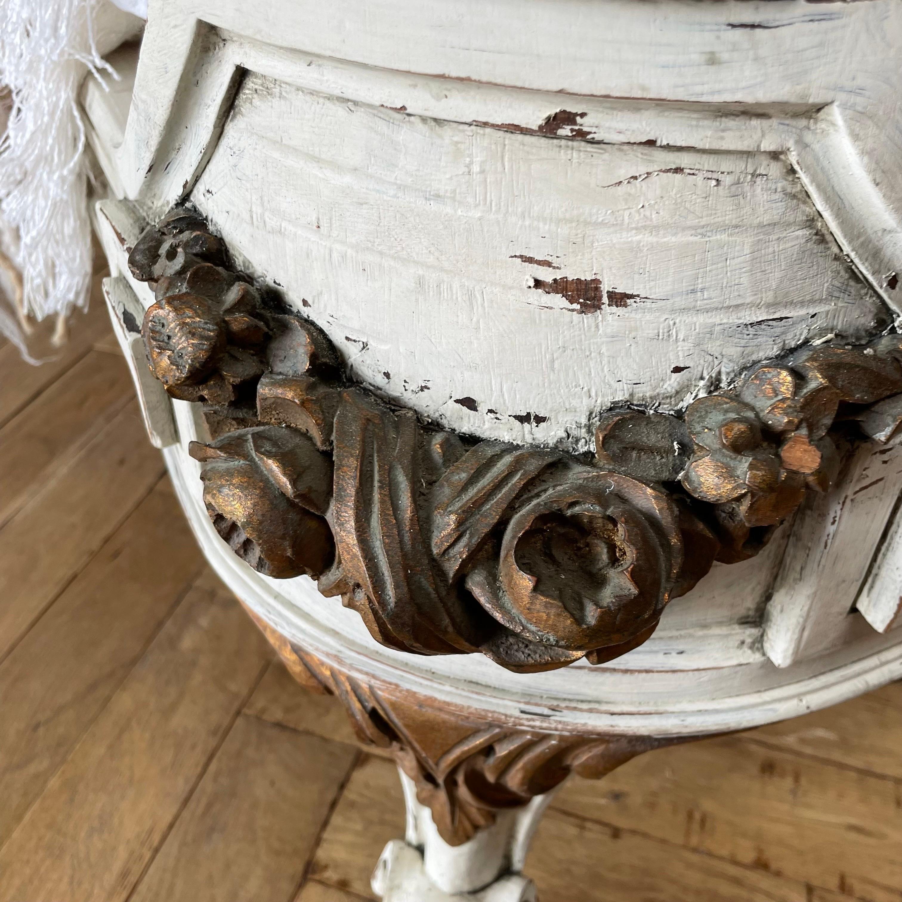 French Roses Gilt and Painted Pair of Twin Size Beds with Cane 5