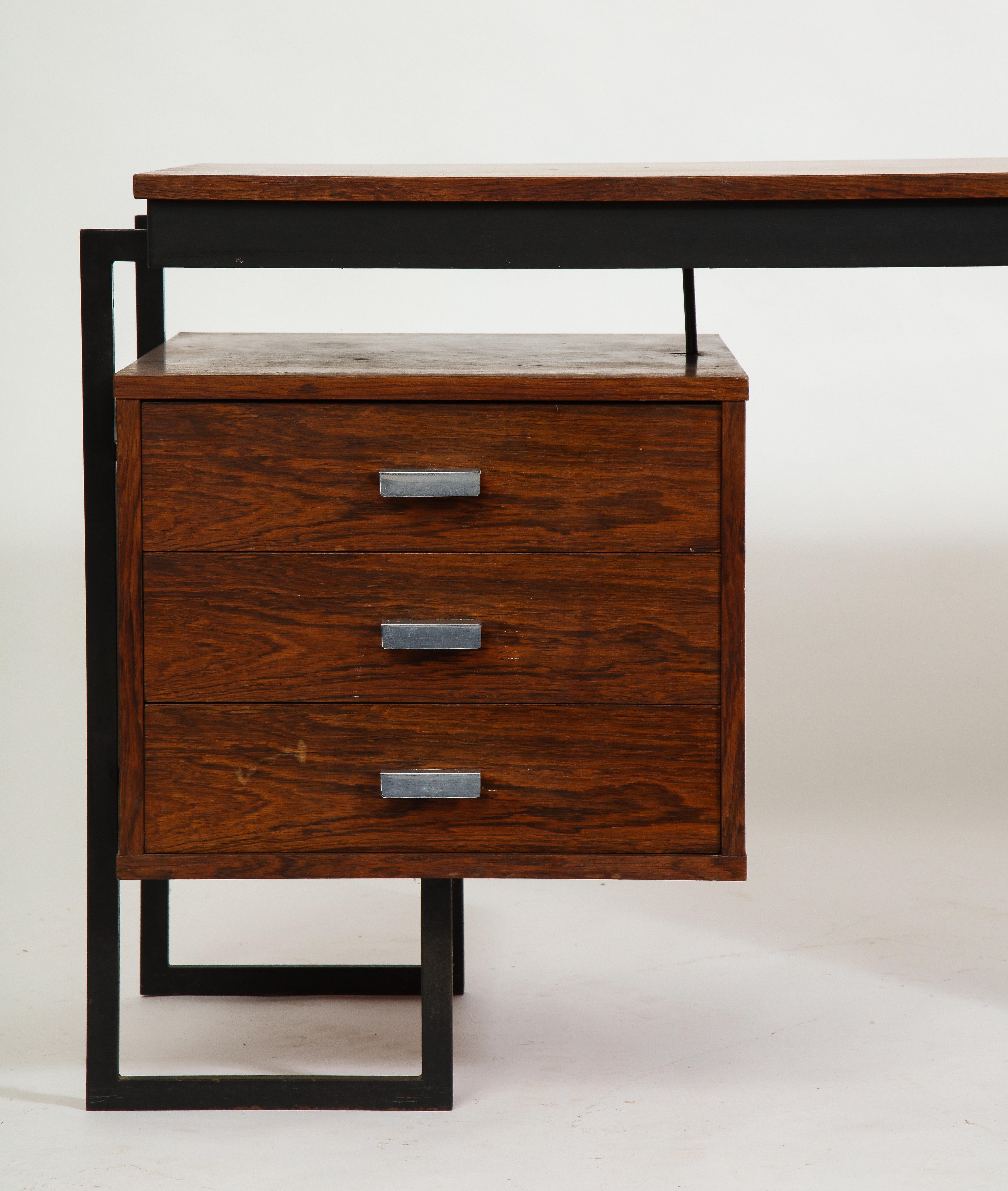 Enameled French Rosewood and Black Metal Desk, 1960s