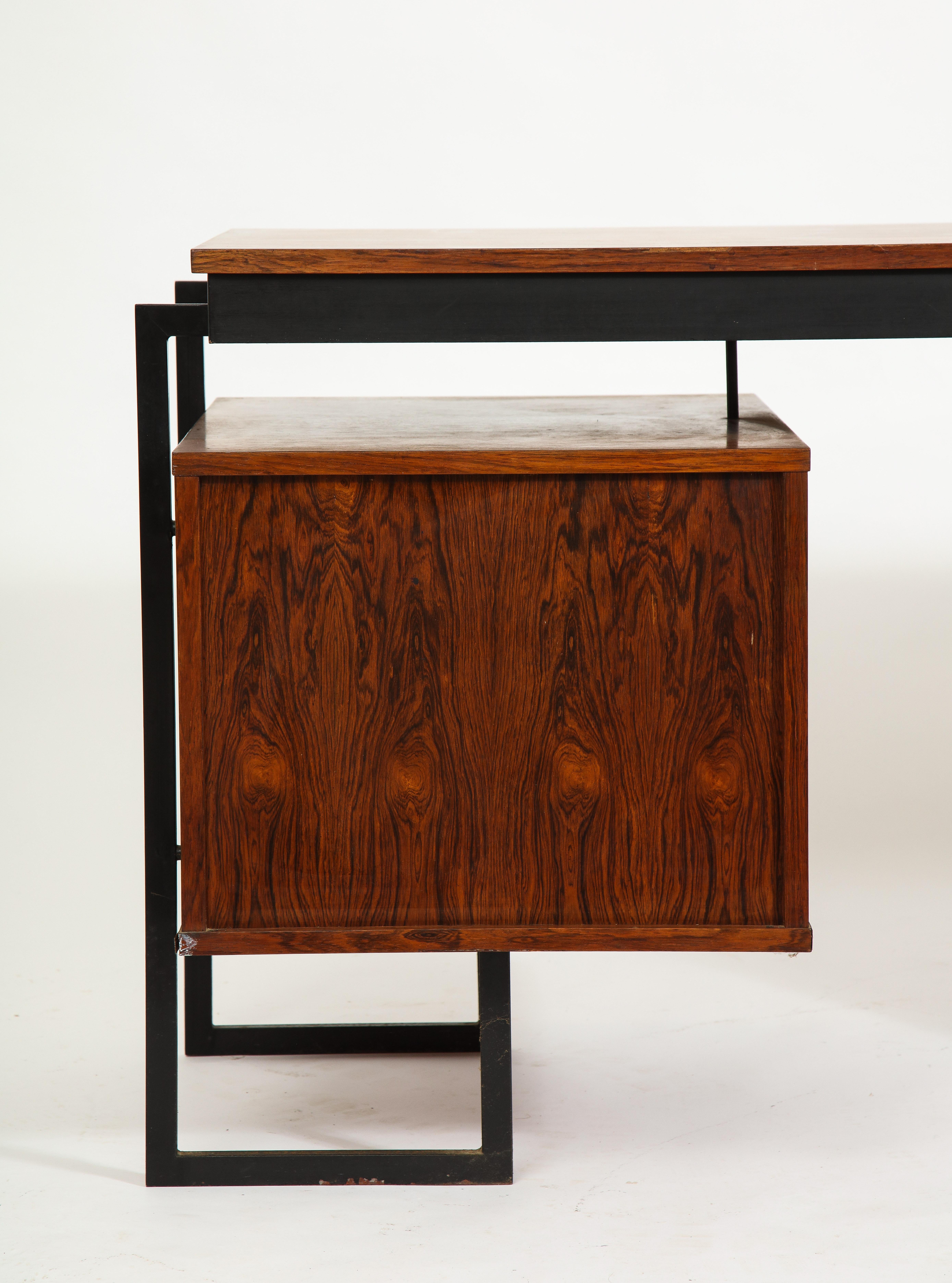 French Rosewood and Black Metal Desk, 1960s 3
