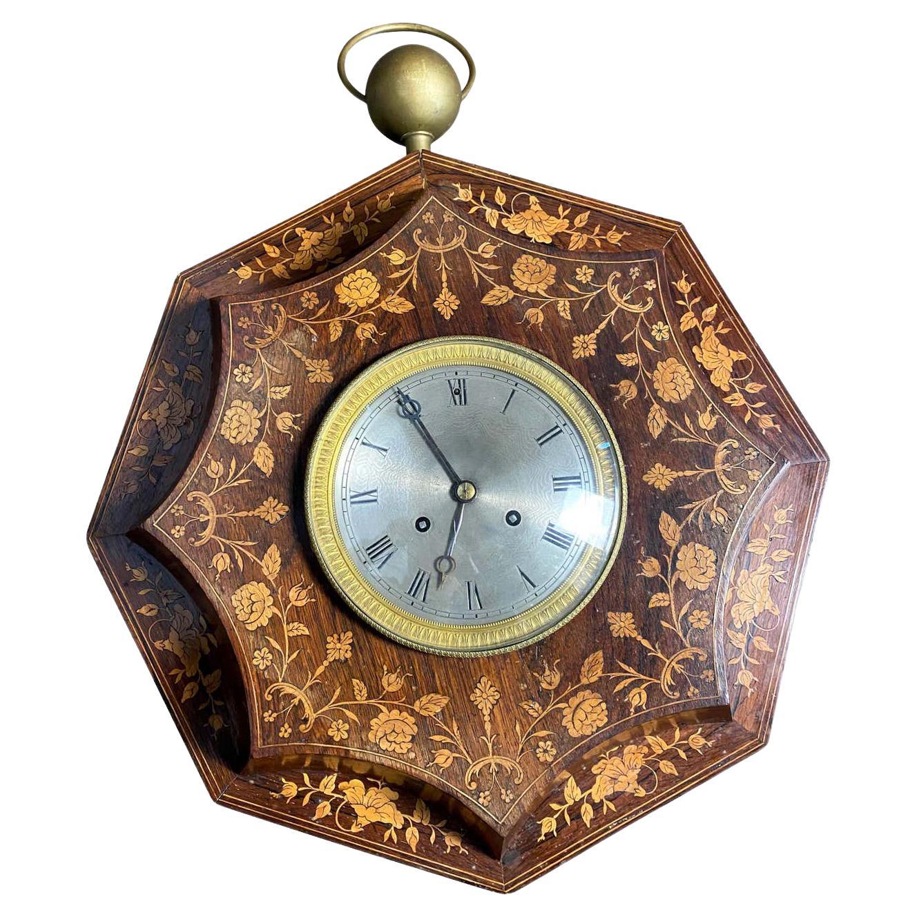 French Rosewood and Boxwood Cased Wall Clock, 19th Century
