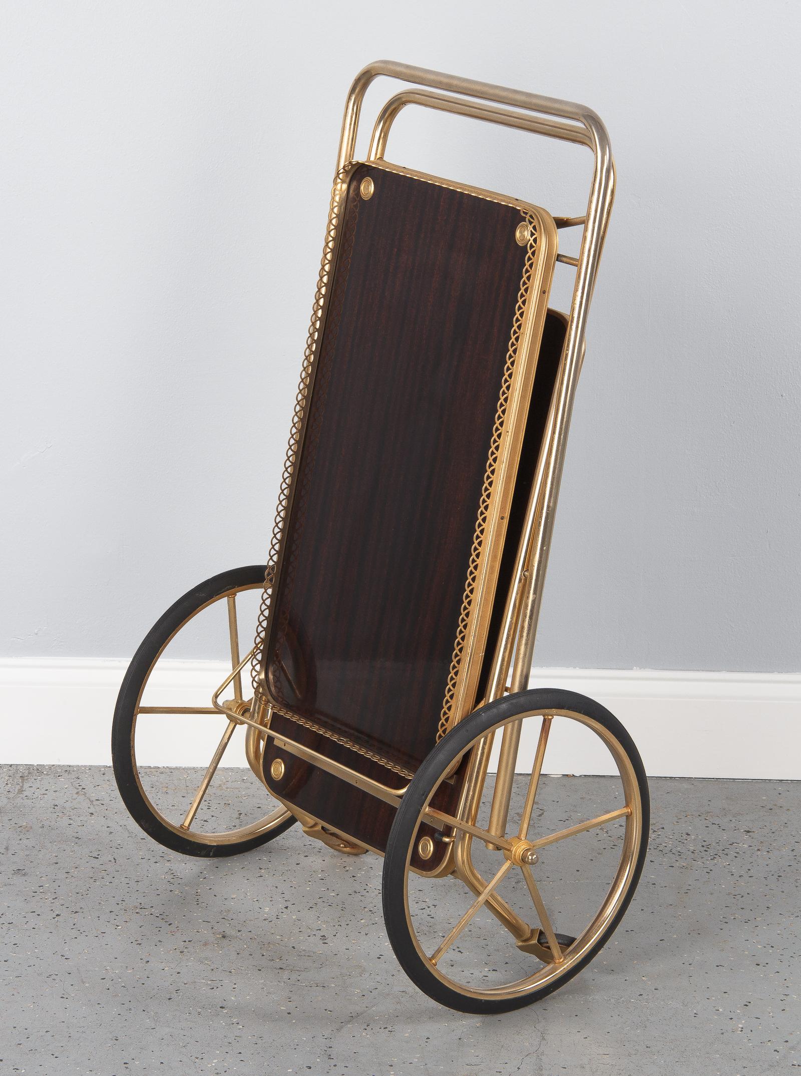 French Rosewood and Brass Folding Bar Cart, 1980s 4