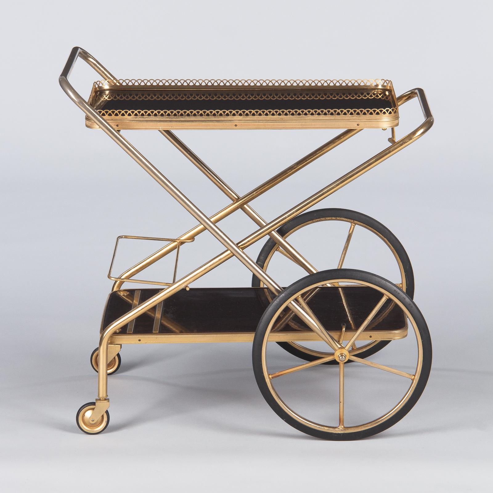 French Rosewood and Brass Folding Bar Cart, 1980s 5