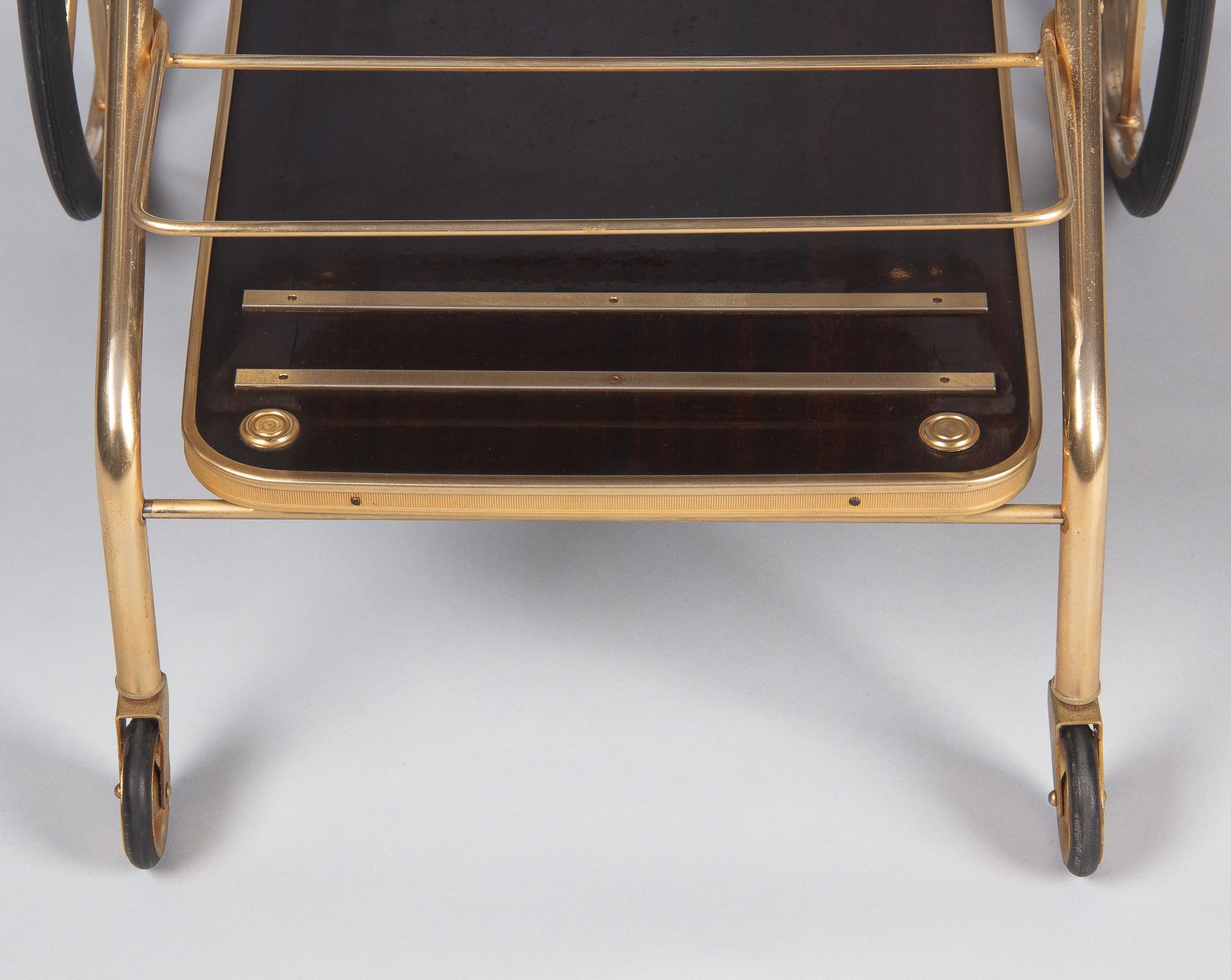 French Rosewood and Brass Folding Bar Cart, 1980s 7