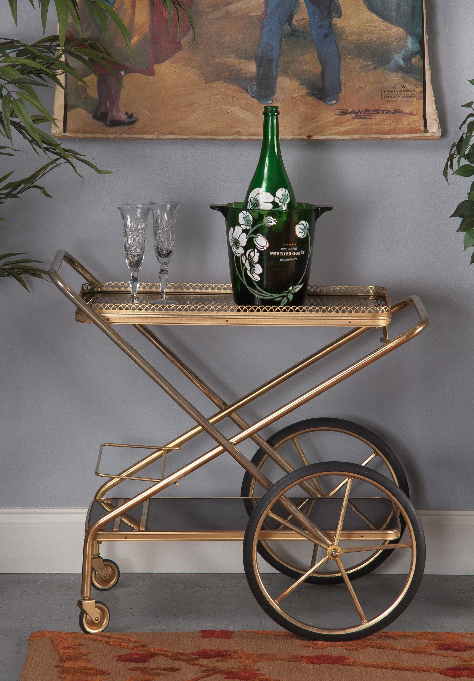 French Rosewood and Brass Folding Bar Cart, 1980s 13