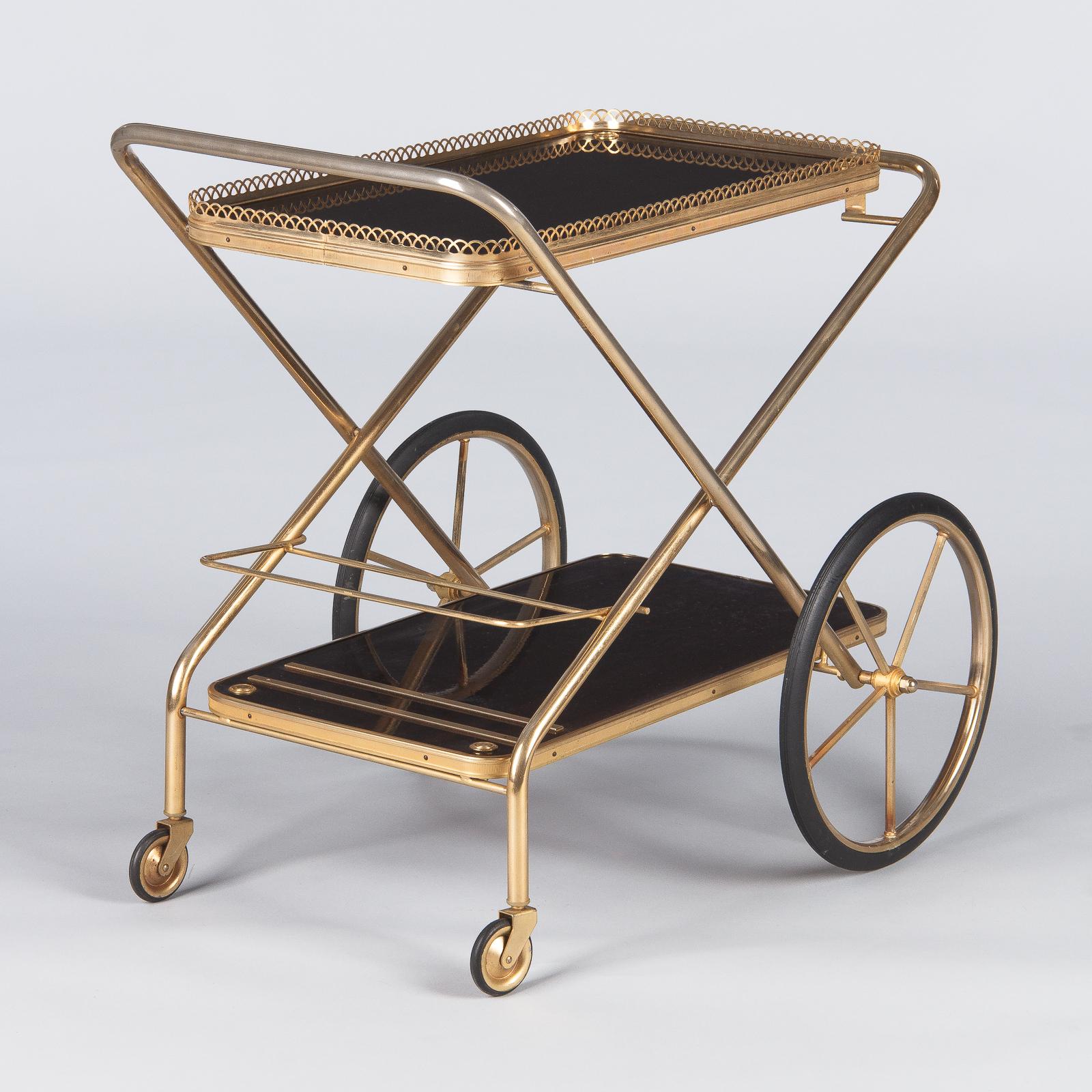 Modern French Rosewood and Brass Folding Bar Cart, 1980s