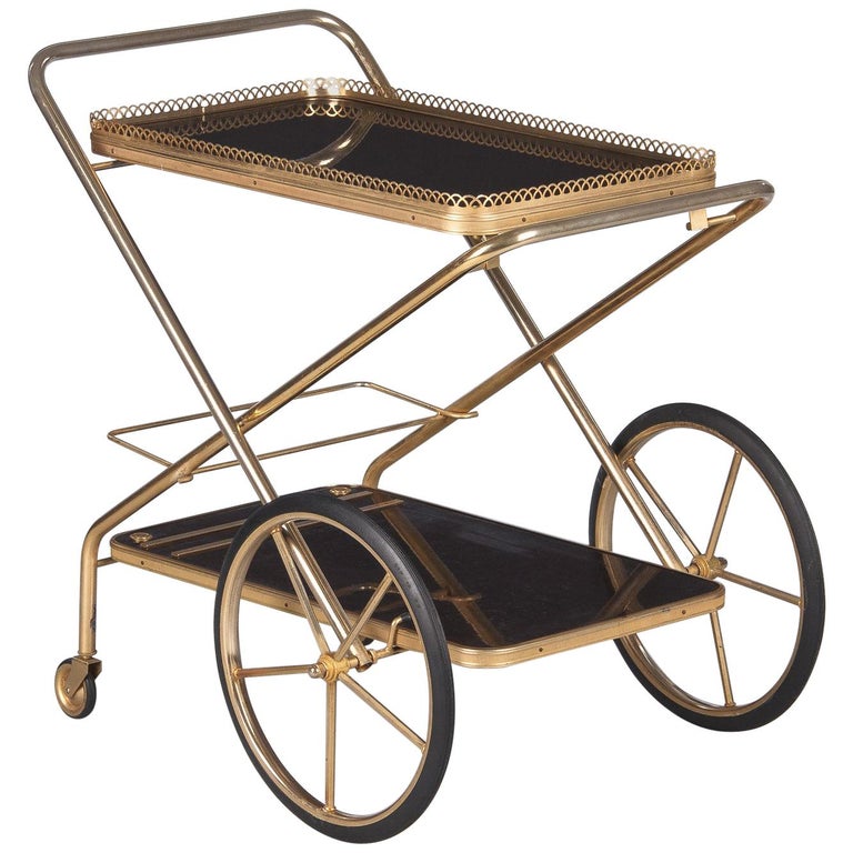 French Rosewood and Brass Folding Bar Cart, 1980s For Sale ...