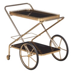 French Rosewood and Brass Folding Bar Cart, 1980s