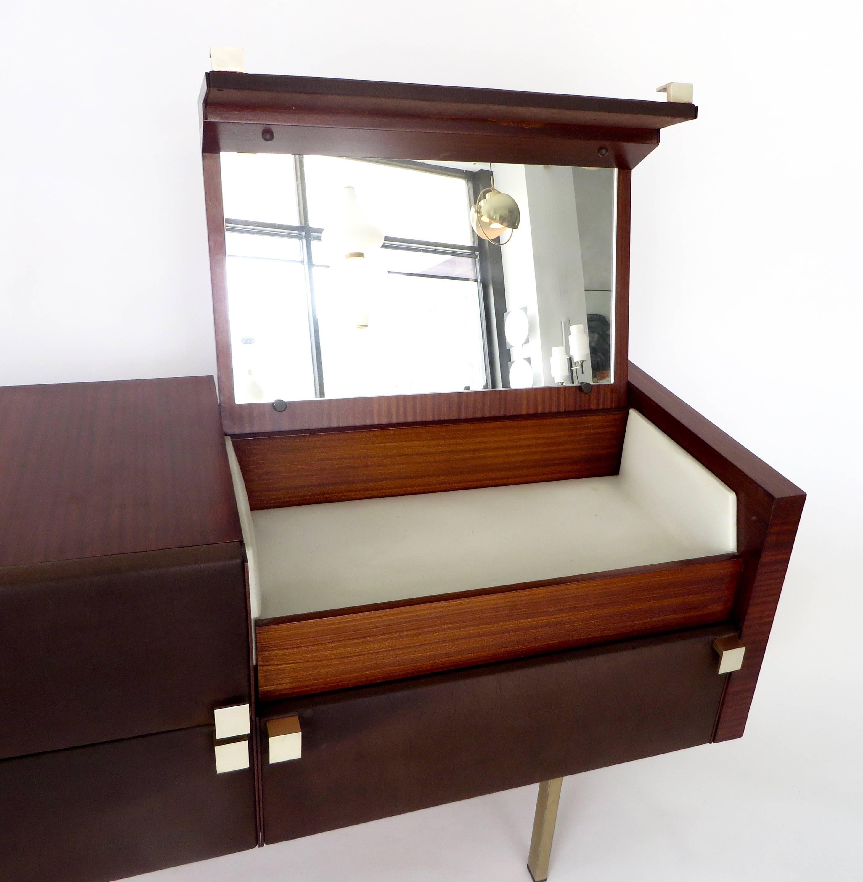 French Rosewood and Leather Vanity Dresser by Roger Landault 5