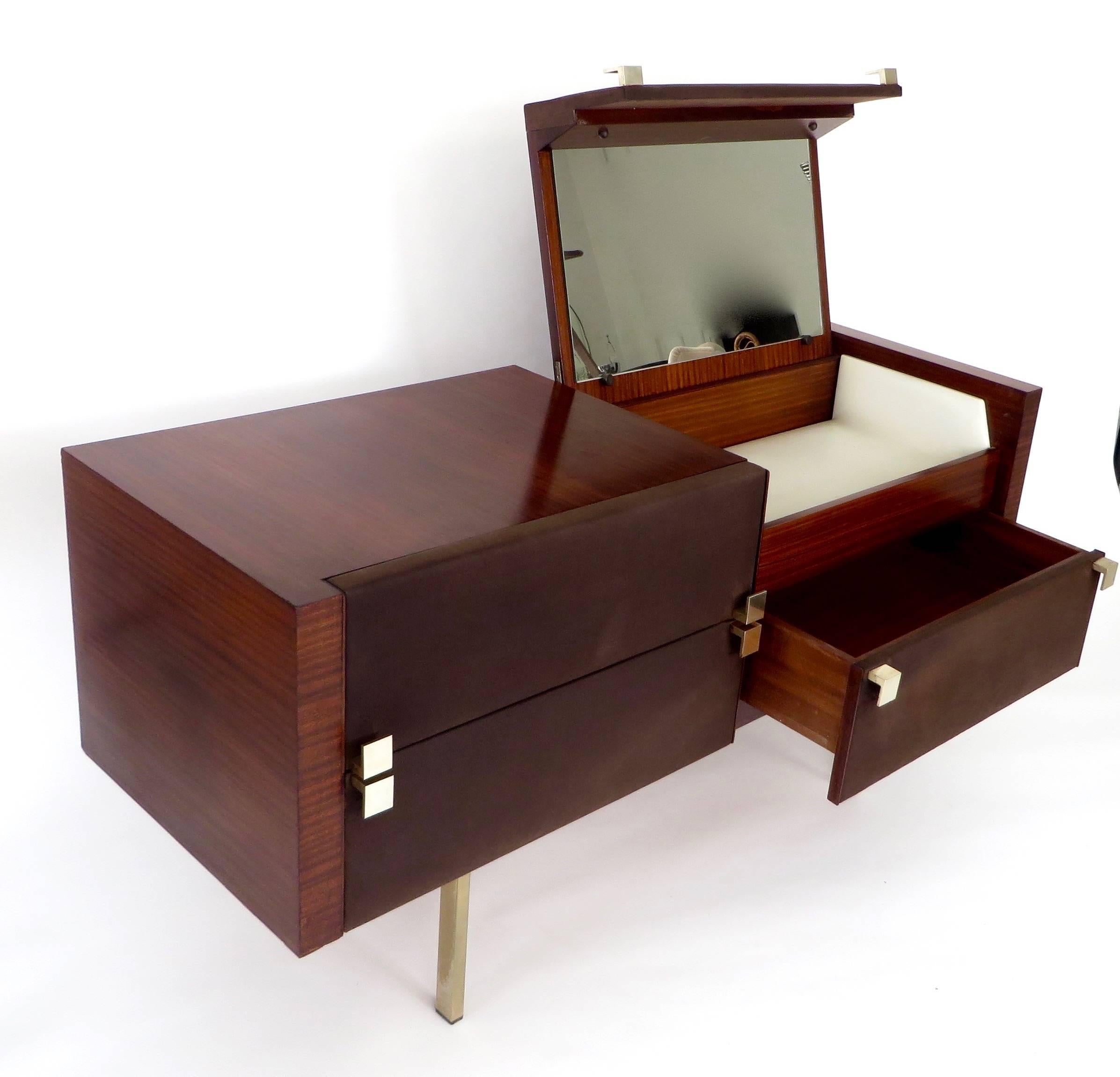 Mid-Century Modern French Rosewood and Leather Vanity Dresser by Roger Landault