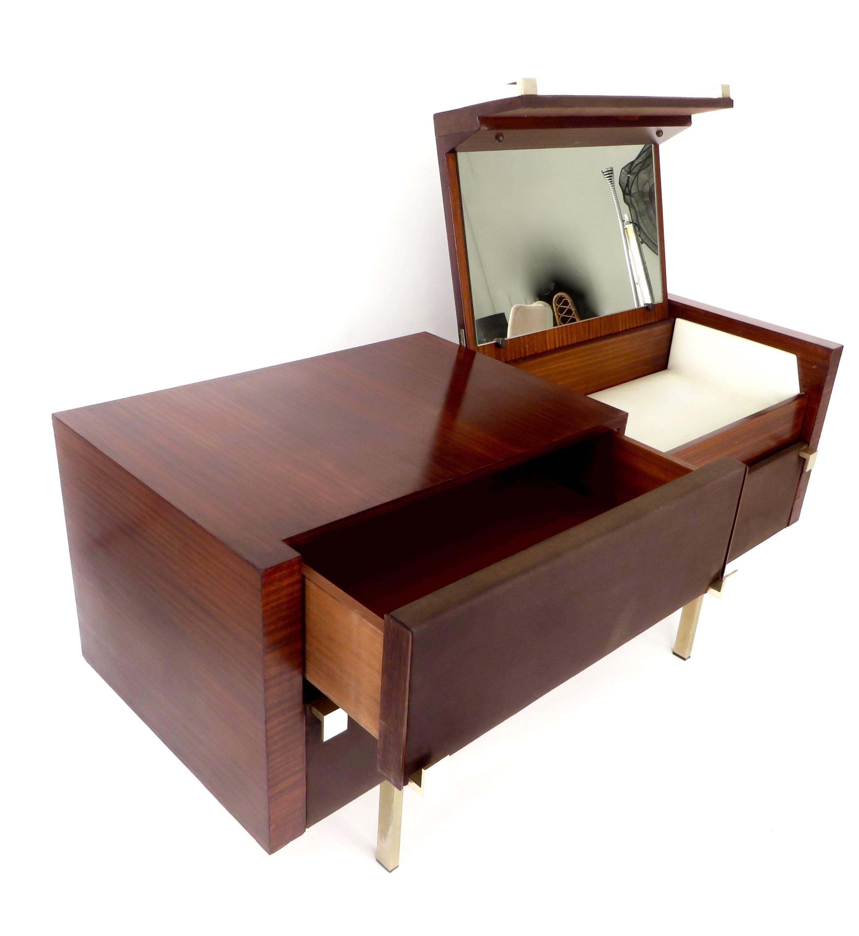 French Rosewood and Leather Vanity Dresser by Roger Landault 2