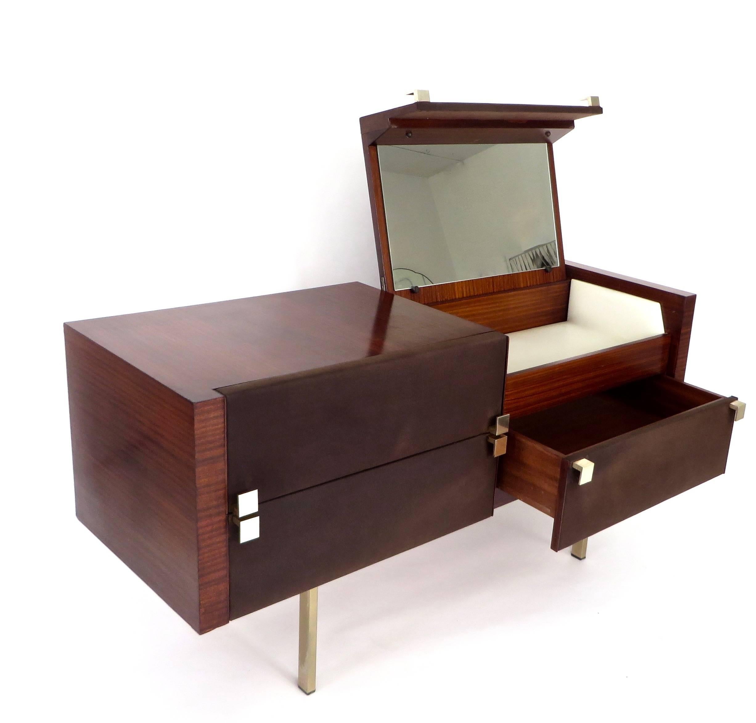 French Rosewood and Leather Vanity Dresser by Roger Landault 3