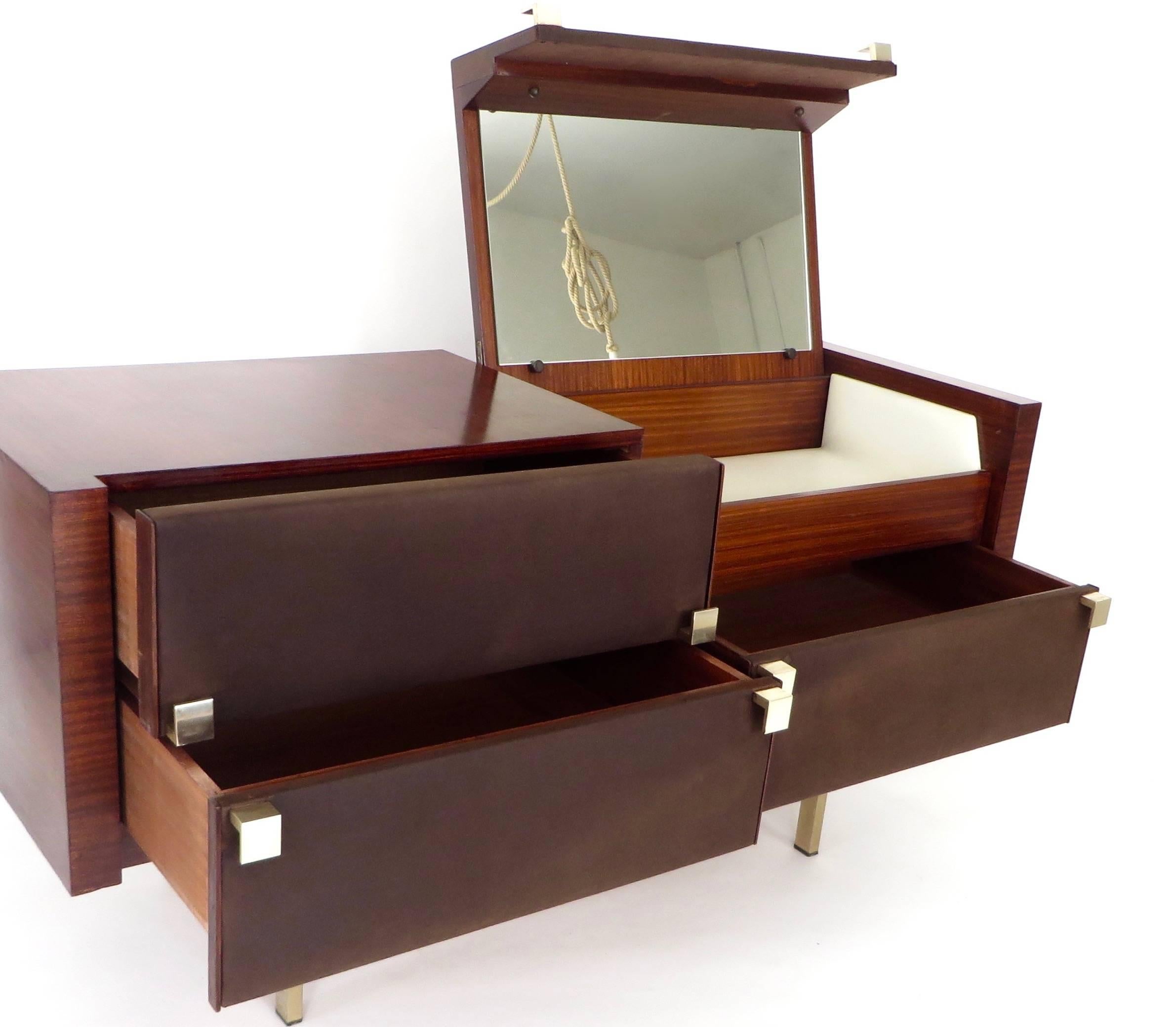 French Rosewood and Leather Vanity Dresser by Roger Landault 4