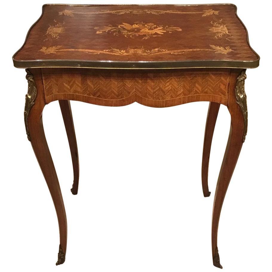  French Rosewood and Marquetry 19th Century Antique Side Table For Sale