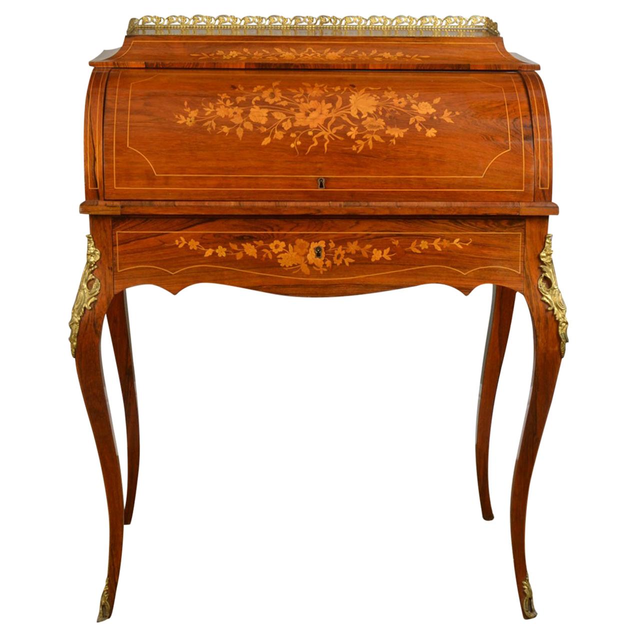 French Rosewood and Marquetry Bureau De Dame