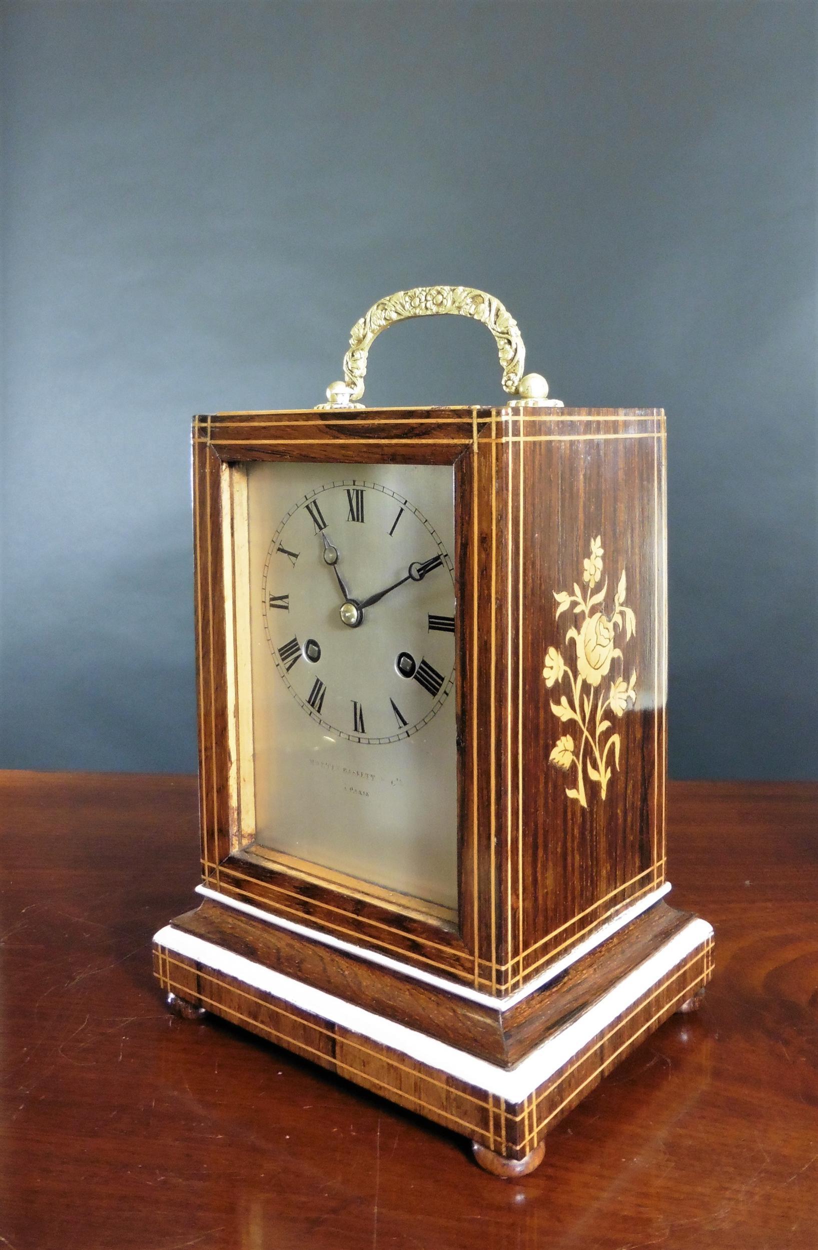 Victorian French Rosewood Campaign Mantel Clock For Sale