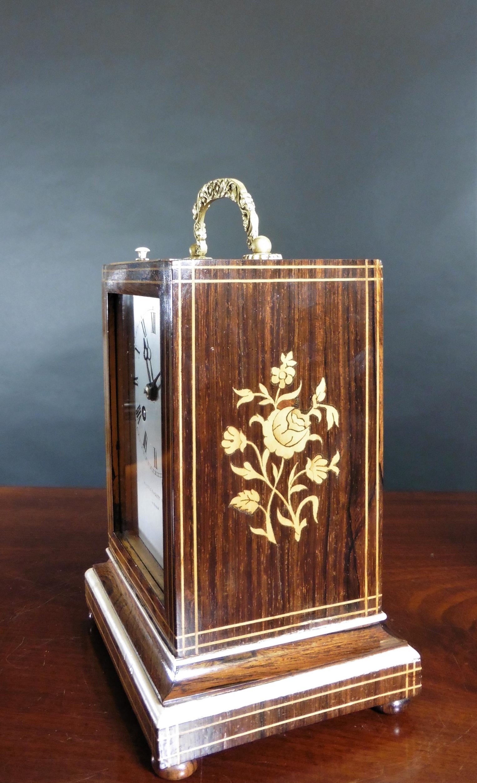 French Rosewood Campaign Mantel Clock In Good Condition For Sale In Norwich, GB