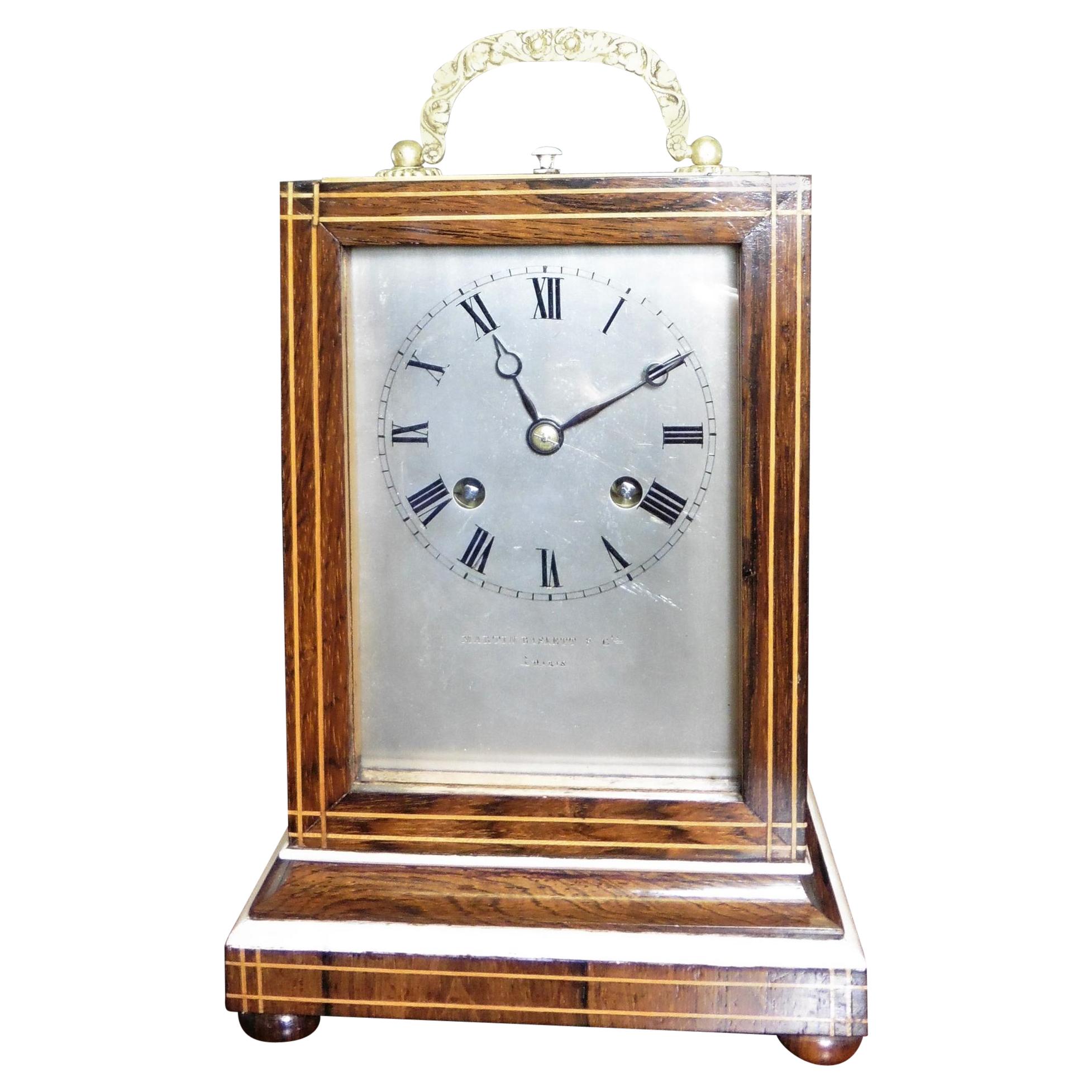 French Rosewood Campaign Mantel Clock
