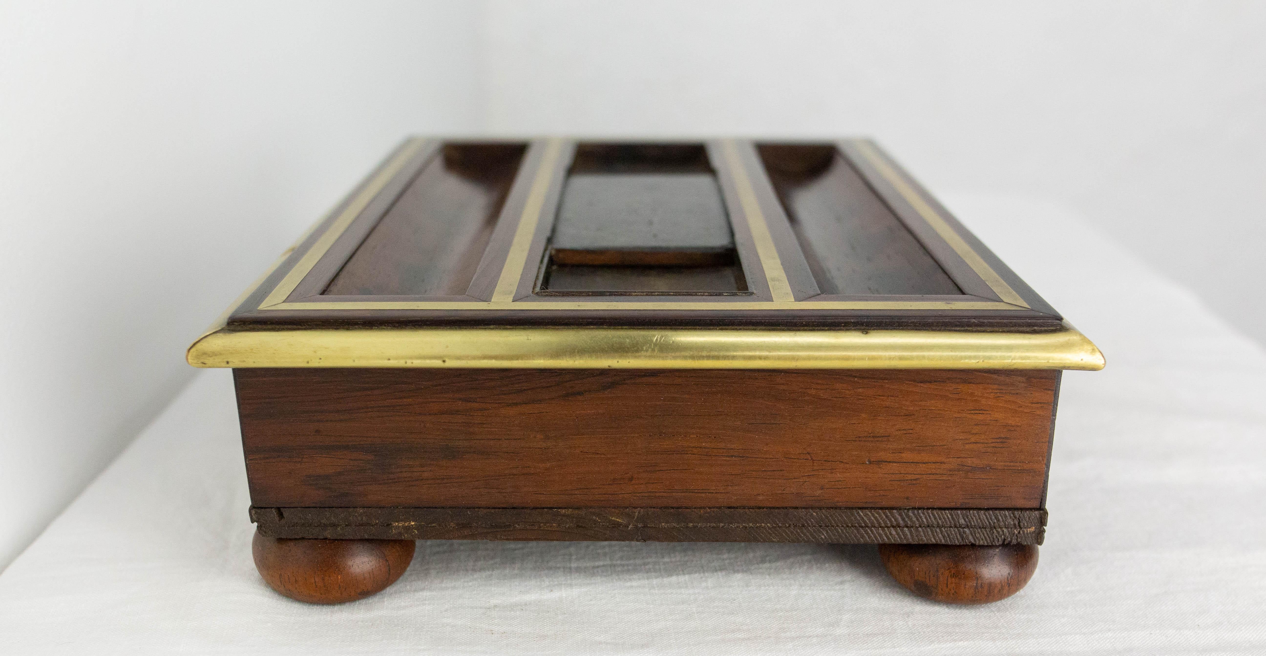 19th Century French Rosewood Desk Box for Pencils & Office Materials One Drawer, Late 19th C For Sale