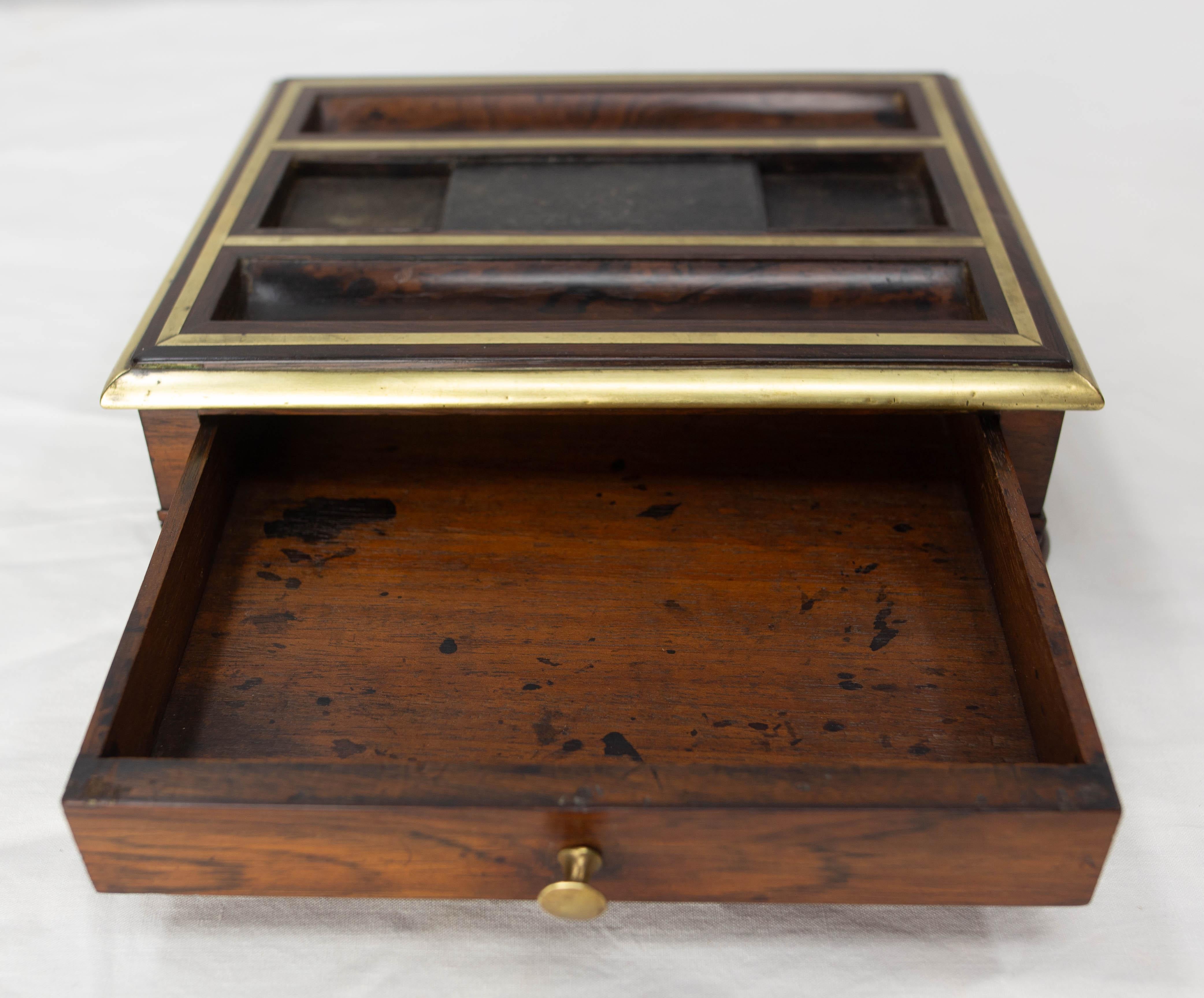 French Rosewood Desk Box for Pencils & Office Materials One Drawer, Late 19th C For Sale 3
