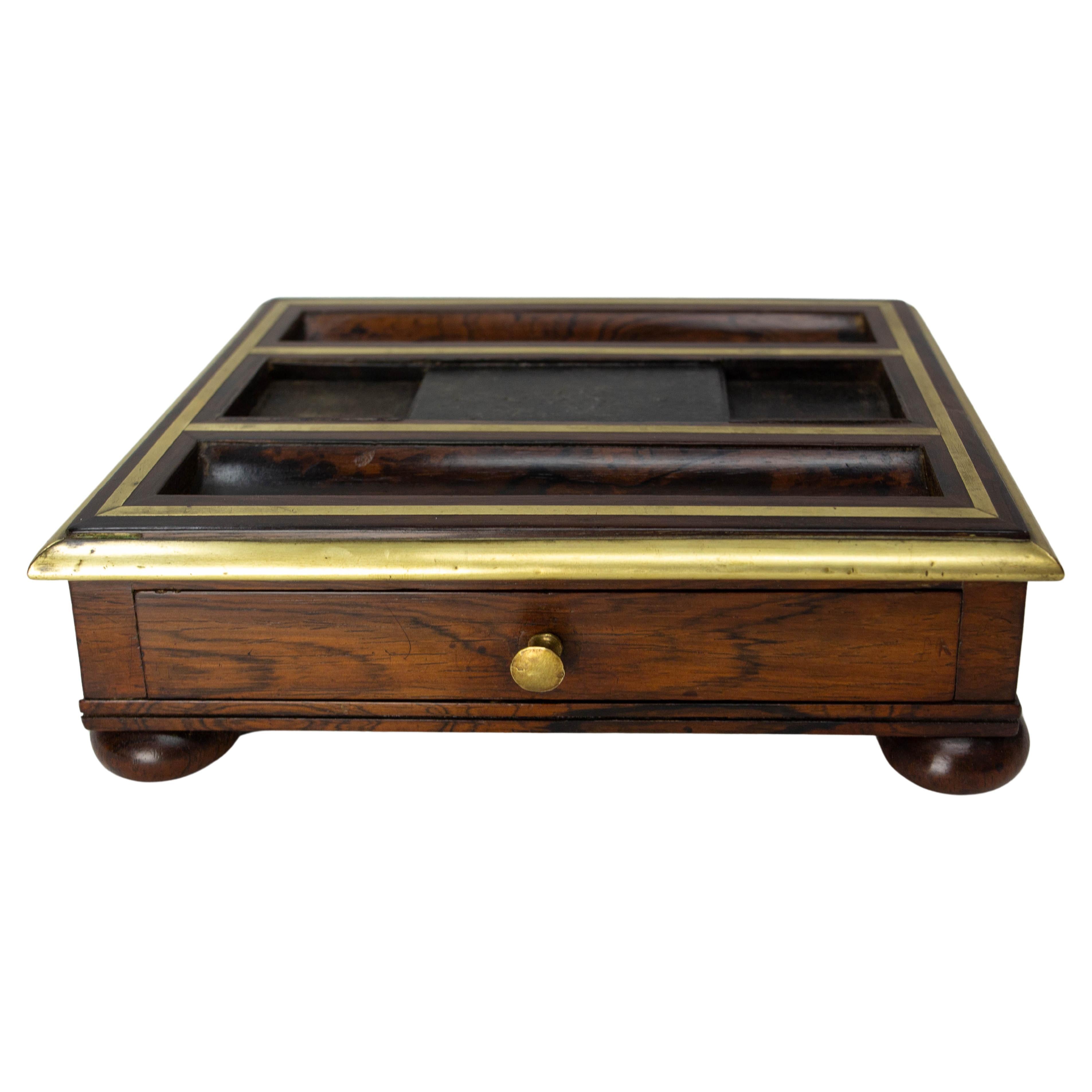 French Rosewood Desk Box for Pencils & Office Materials One Drawer, Late 19th C For Sale
