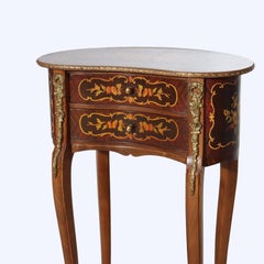 French Rosewood, Ormolu, Marquetry & Inlaid 2 Drawer Kidney Shaped Stand c1920