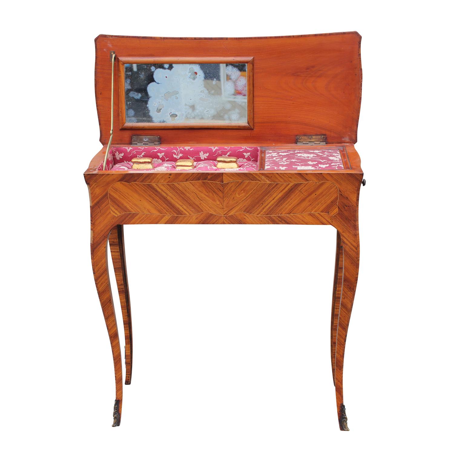 French Rosewood Sewing Table with Bronze Ormolu and Leather In Good Condition In Houston, TX
