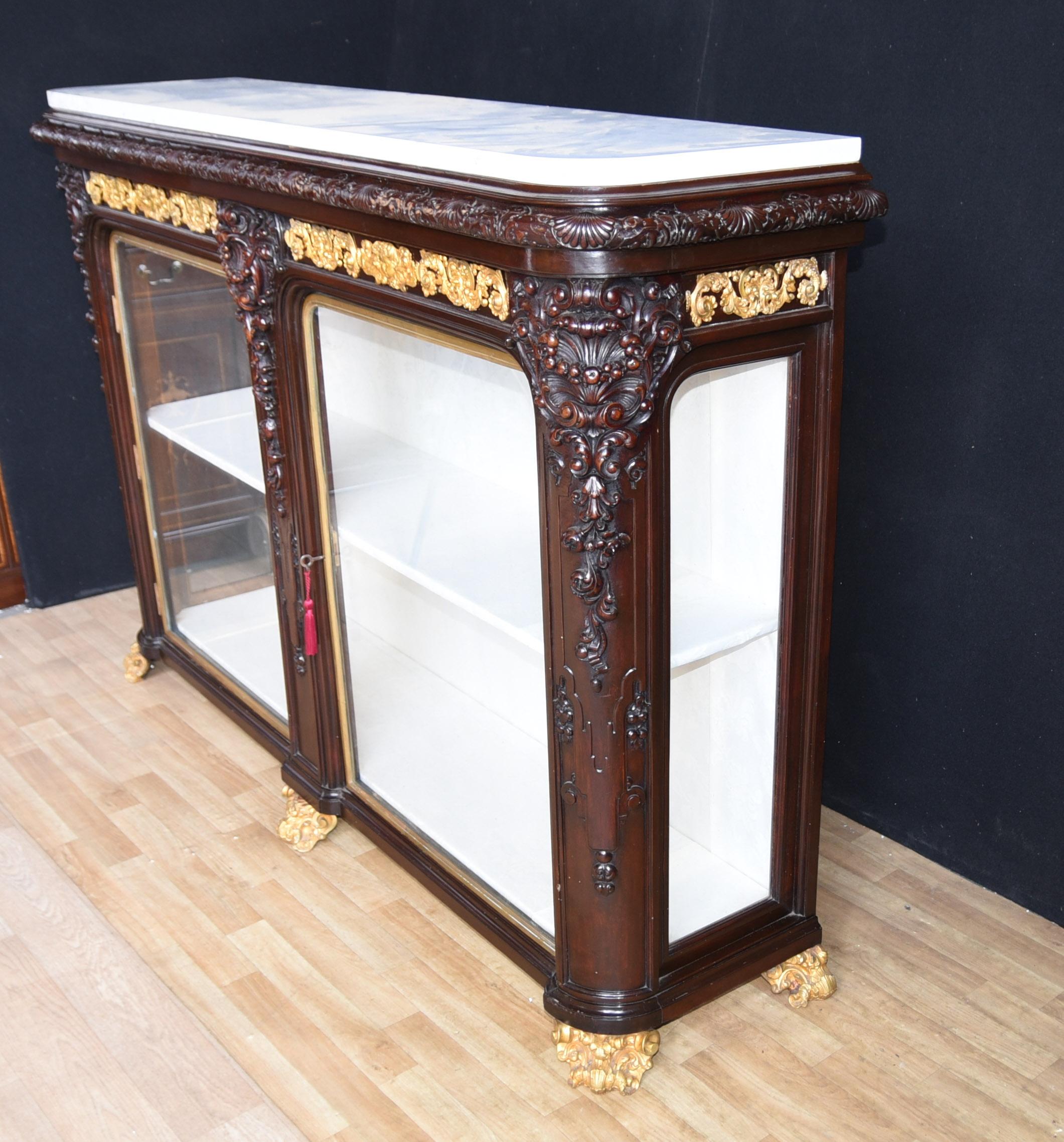Early 20th Century French Rosewood Sideboard Carved Display Cabinet For Sale