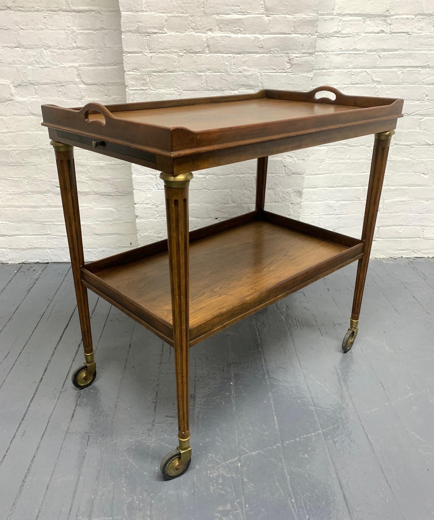Mid-Century Modern French Rosewood Two-Tier Bar Cart For Sale