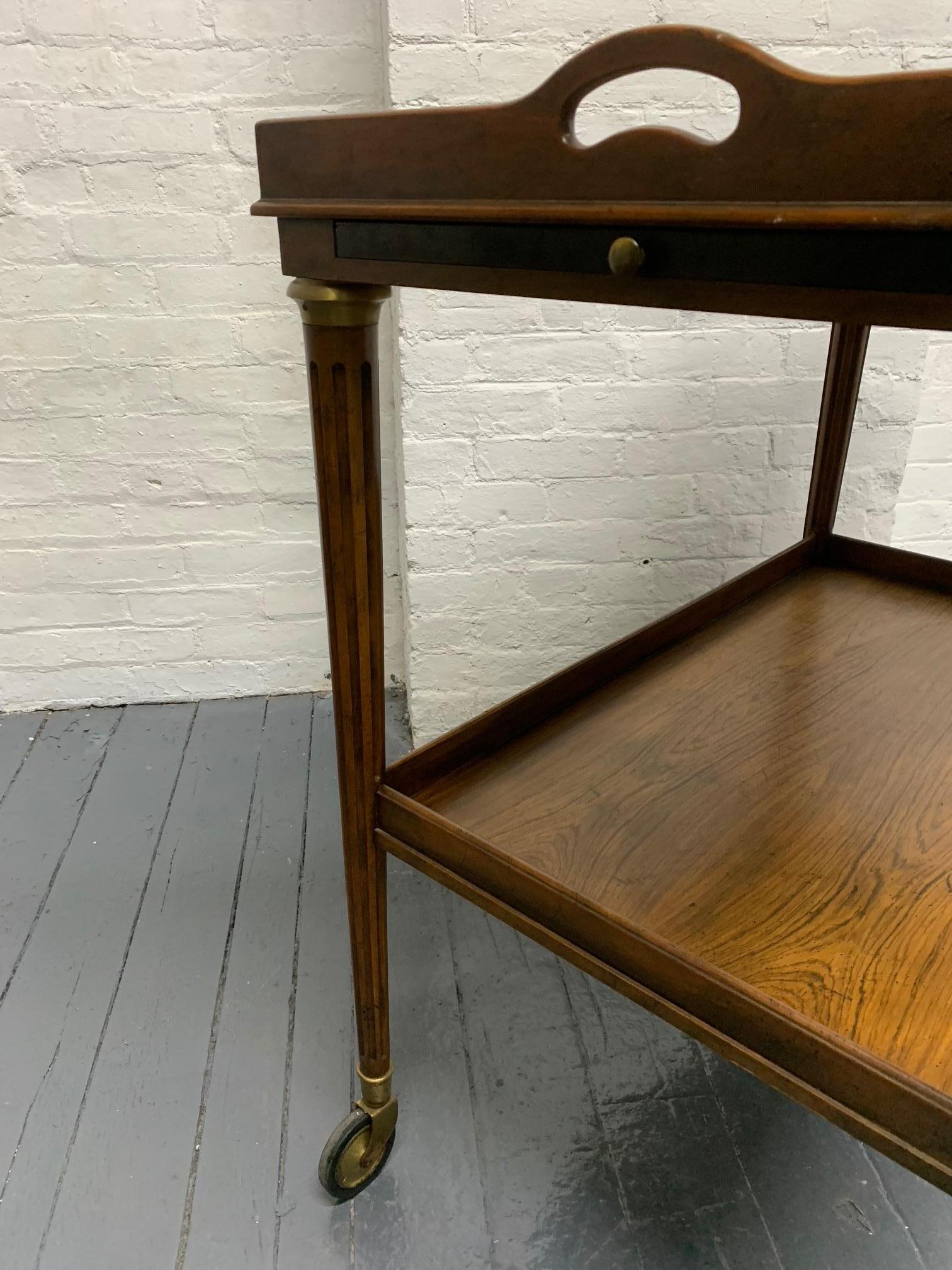 Mid-20th Century French Rosewood Two-Tier Bar Cart For Sale
