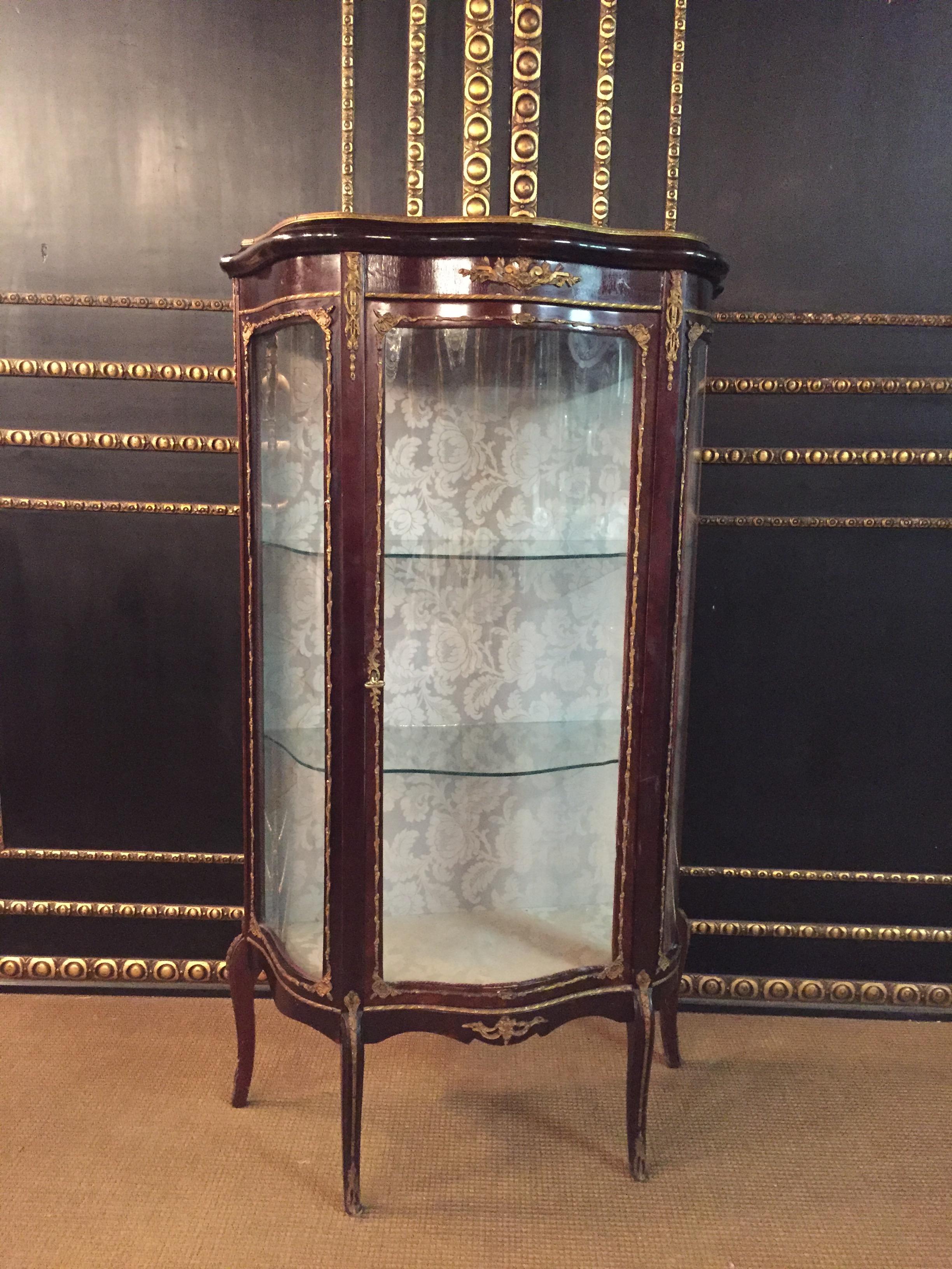 Louis XV French Rosewood Vitrine with Brass, circa 1900