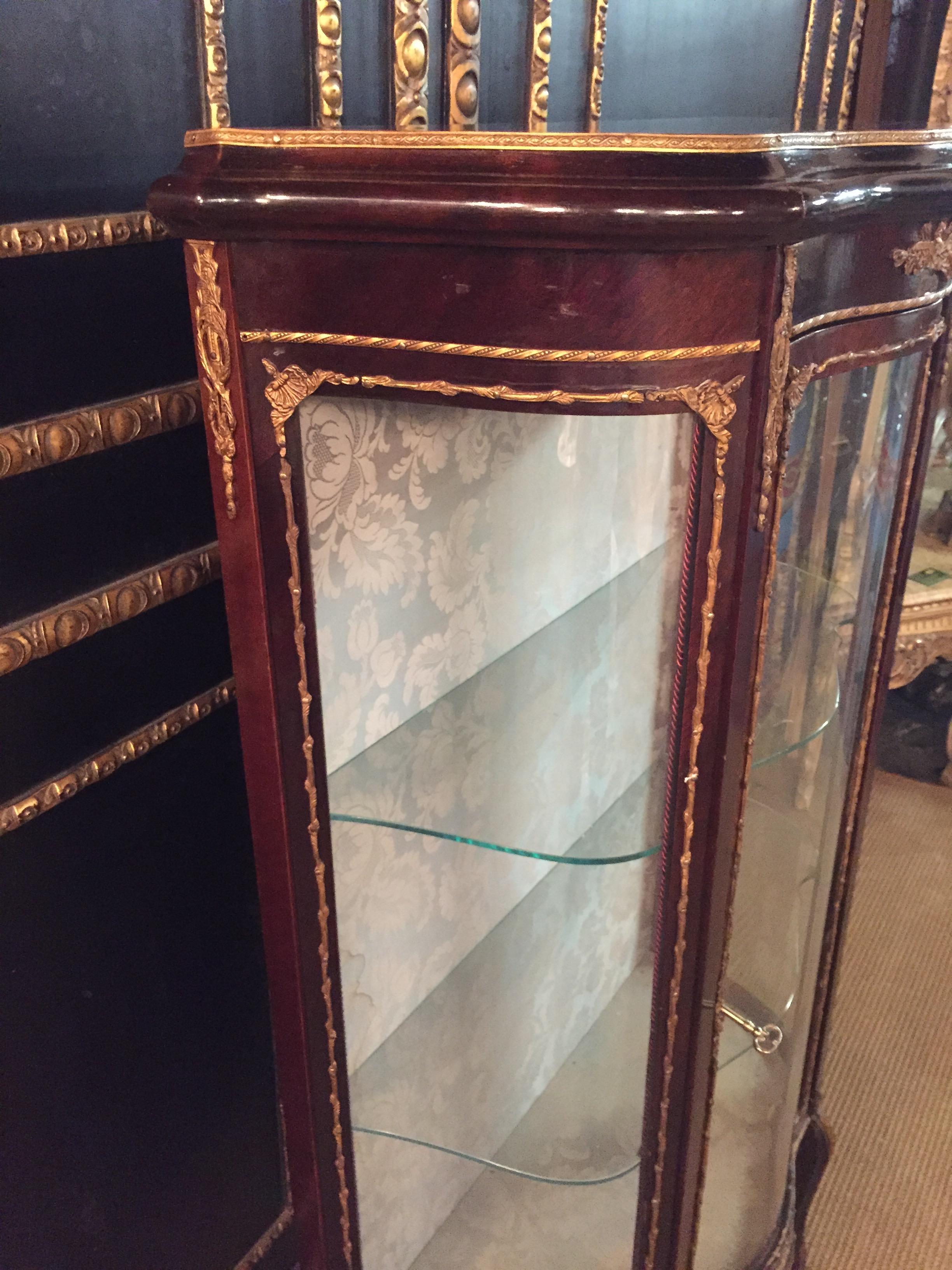 19th Century French Rosewood Vitrine with Brass, circa 1900