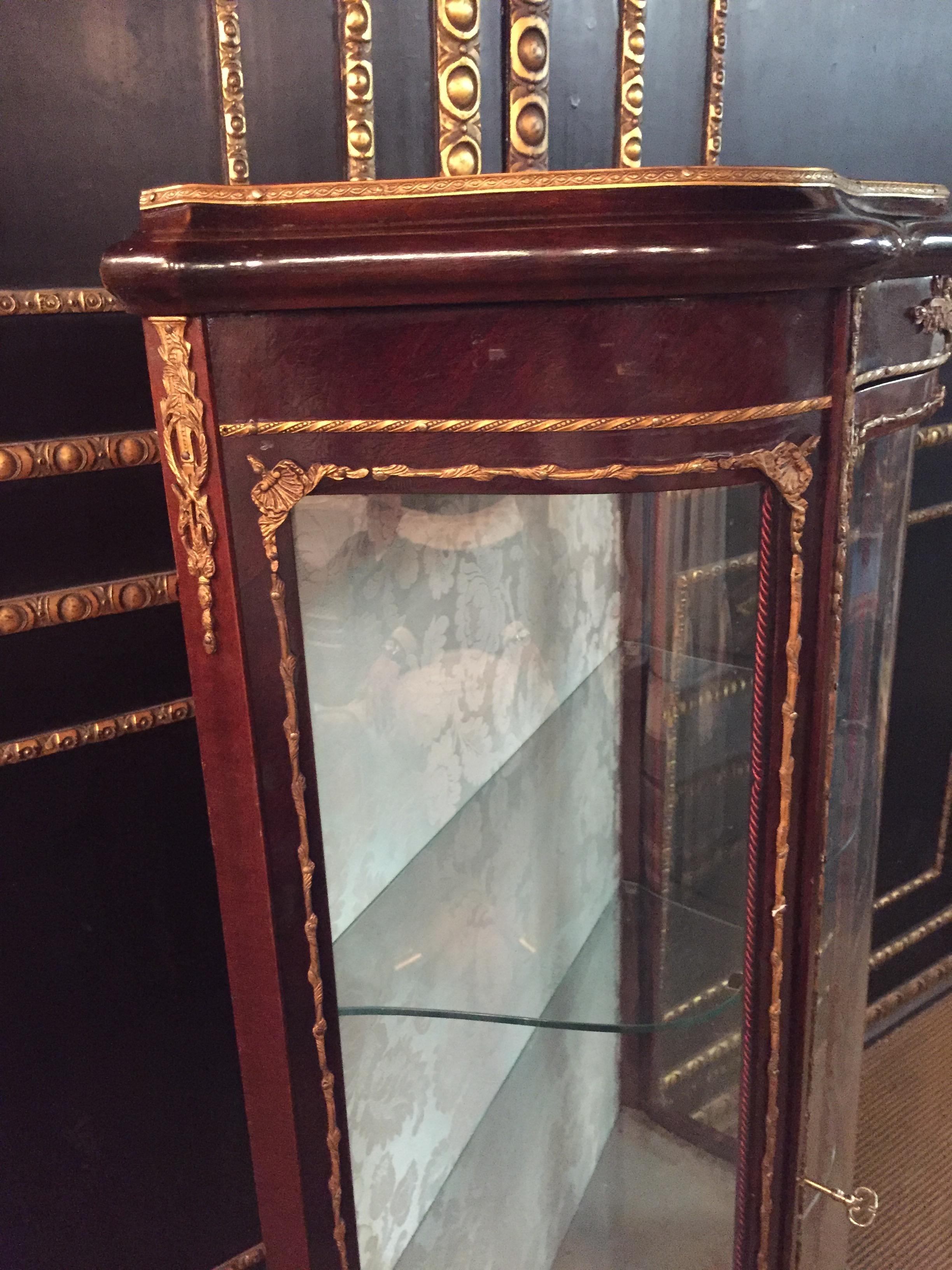 Mahogany French Rosewood Vitrine with Brass, circa 1900