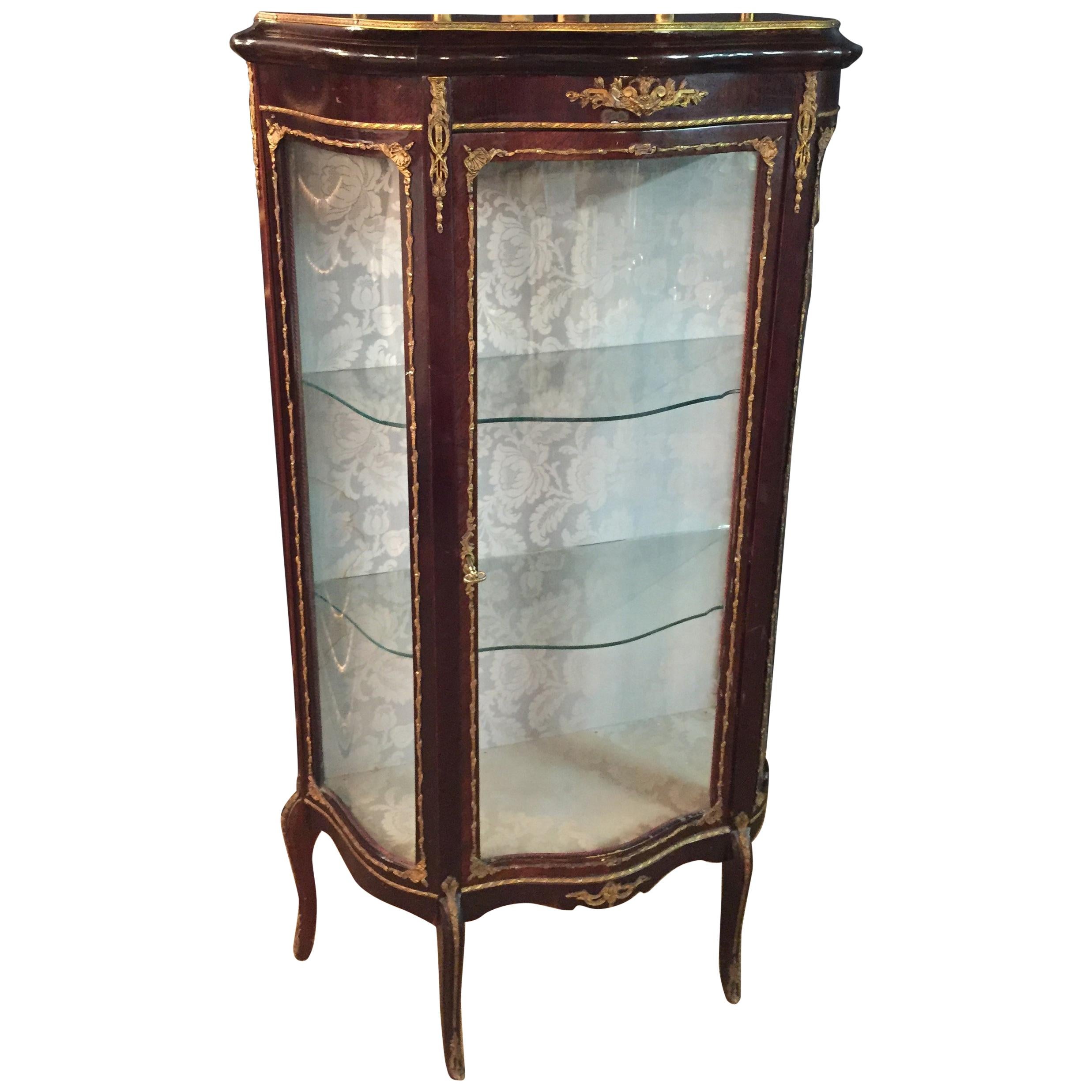 French Rosewood Vitrine with Brass, circa 1900