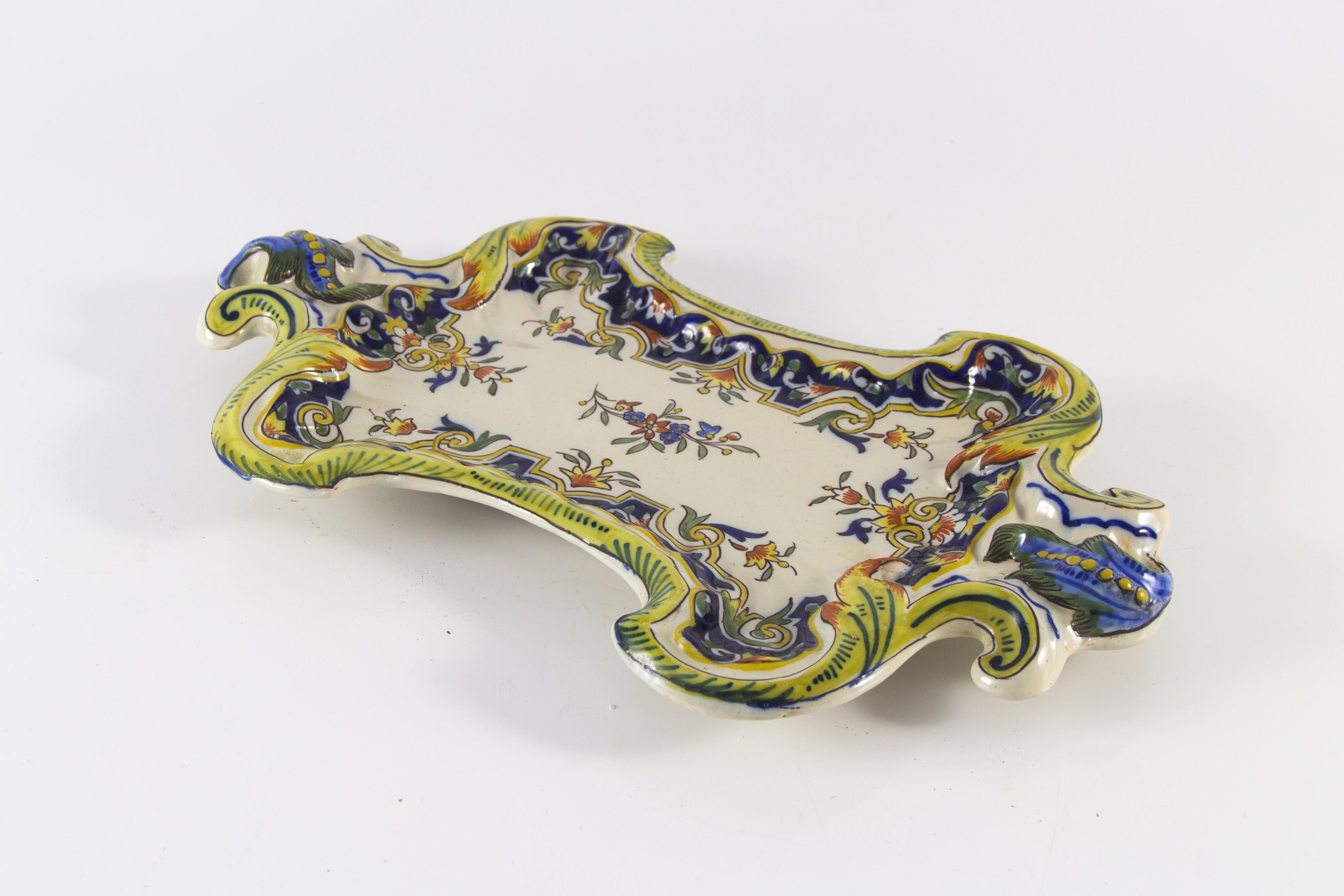 French Rouen Faience Hand Painted Decorative Wall Plate For Sale 1