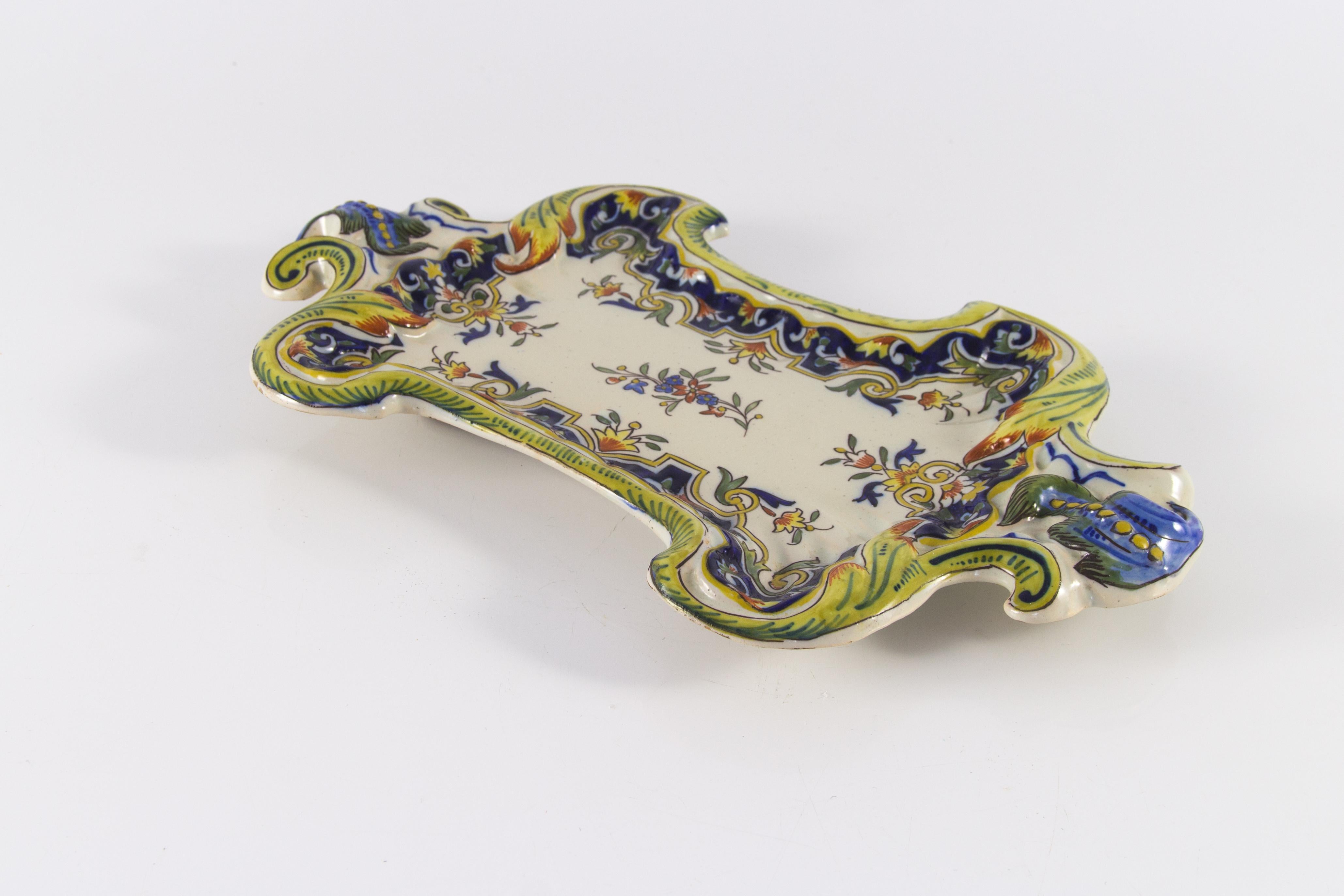 French Rouen Faience Hand Painted Decorative Wall Plate For Sale 5