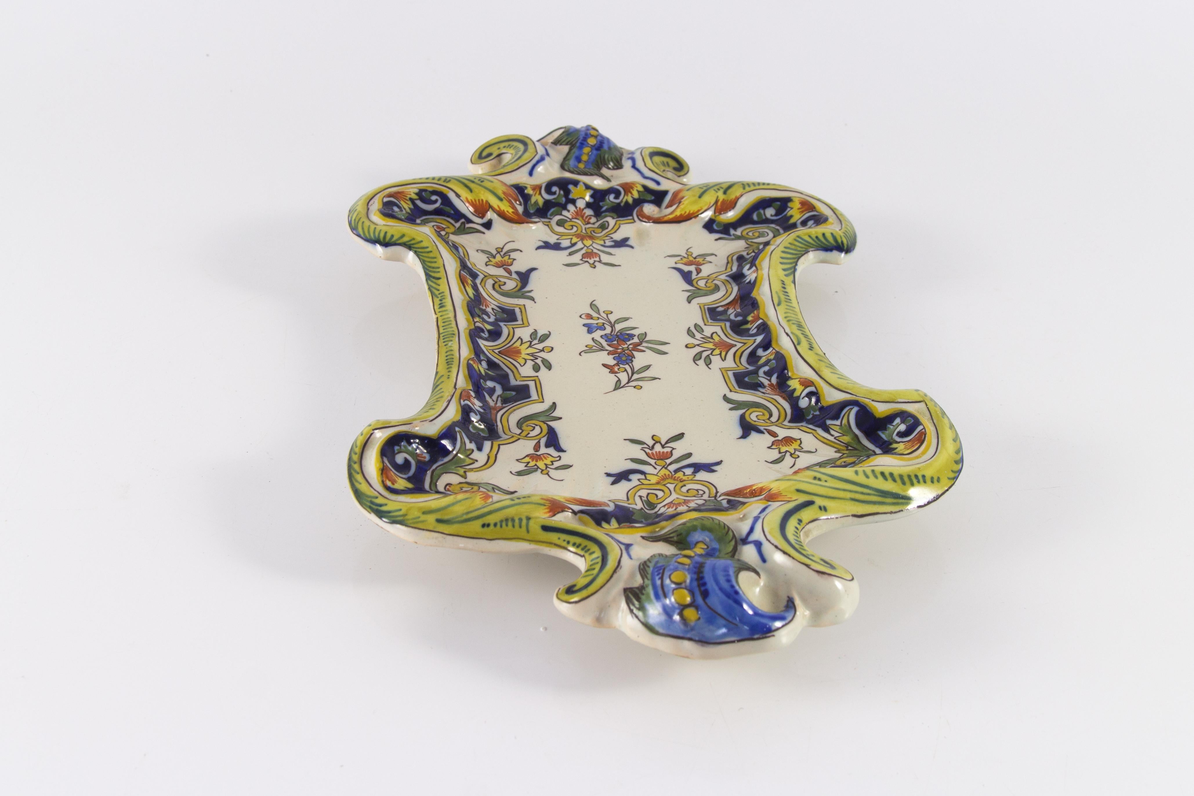 French Rouen Faience Hand Painted Decorative Wall Plate For Sale 6