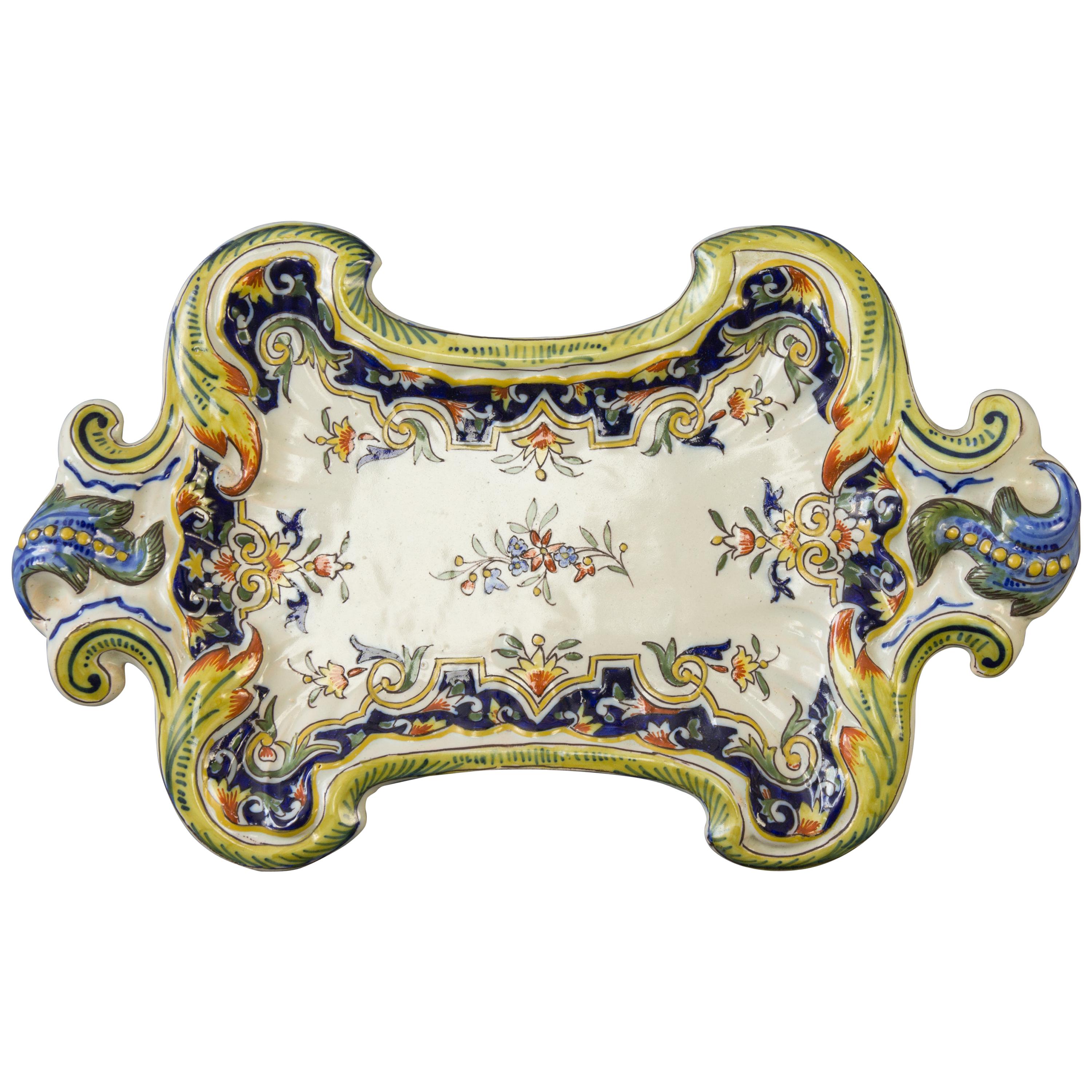 French Rouen Faience Hand Painted Decorative Wall Plate