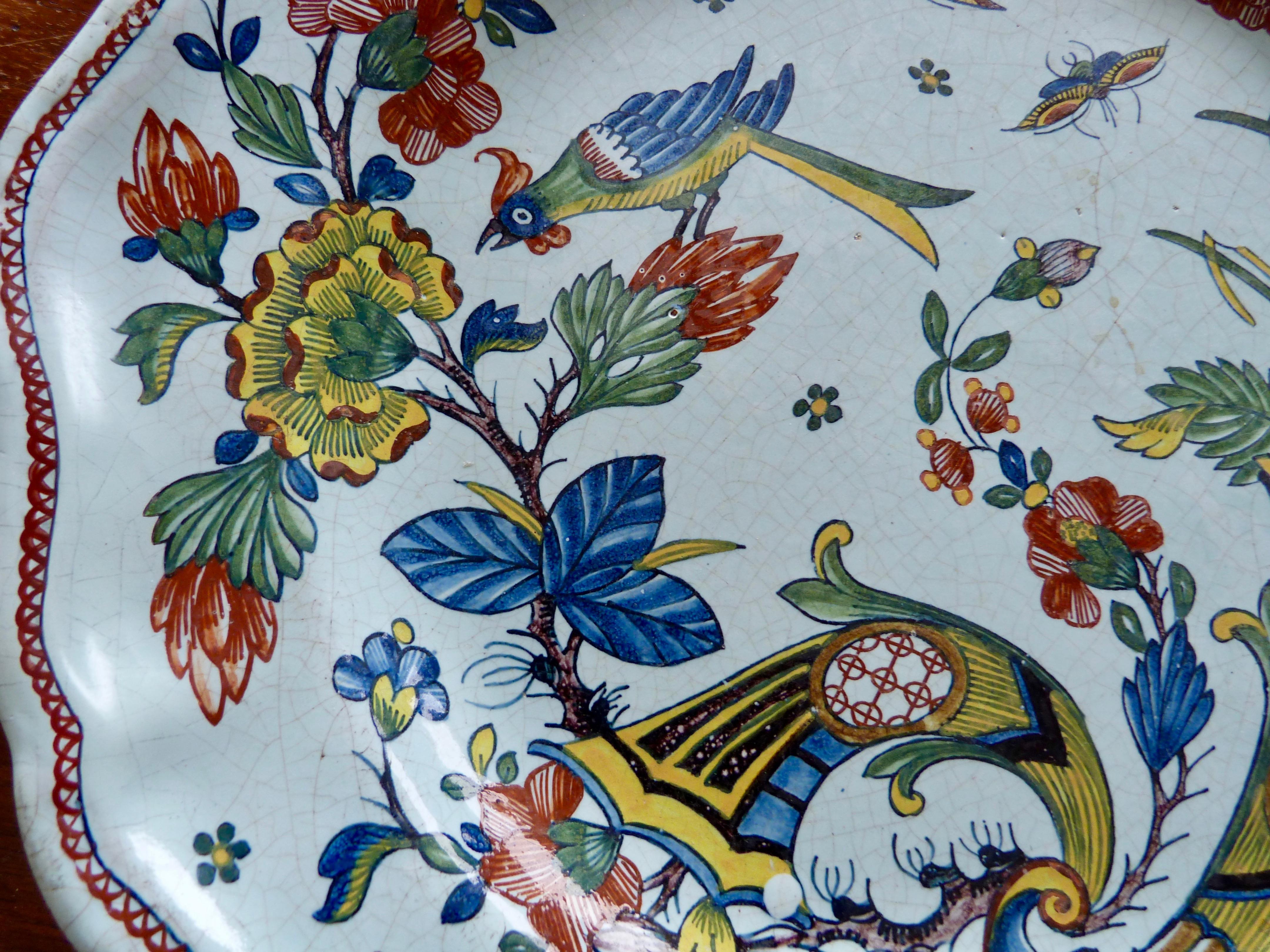 Hand-Painted French Rouen Large Faïence Charger, Mid-18th Century