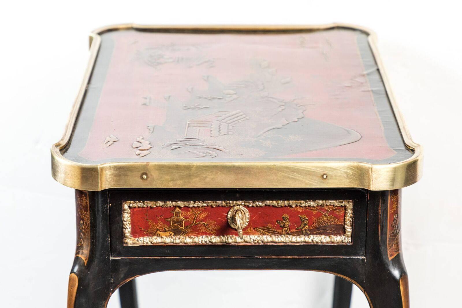 Carved French, Rouge Lacquer, Chinoiserie Occasional Table