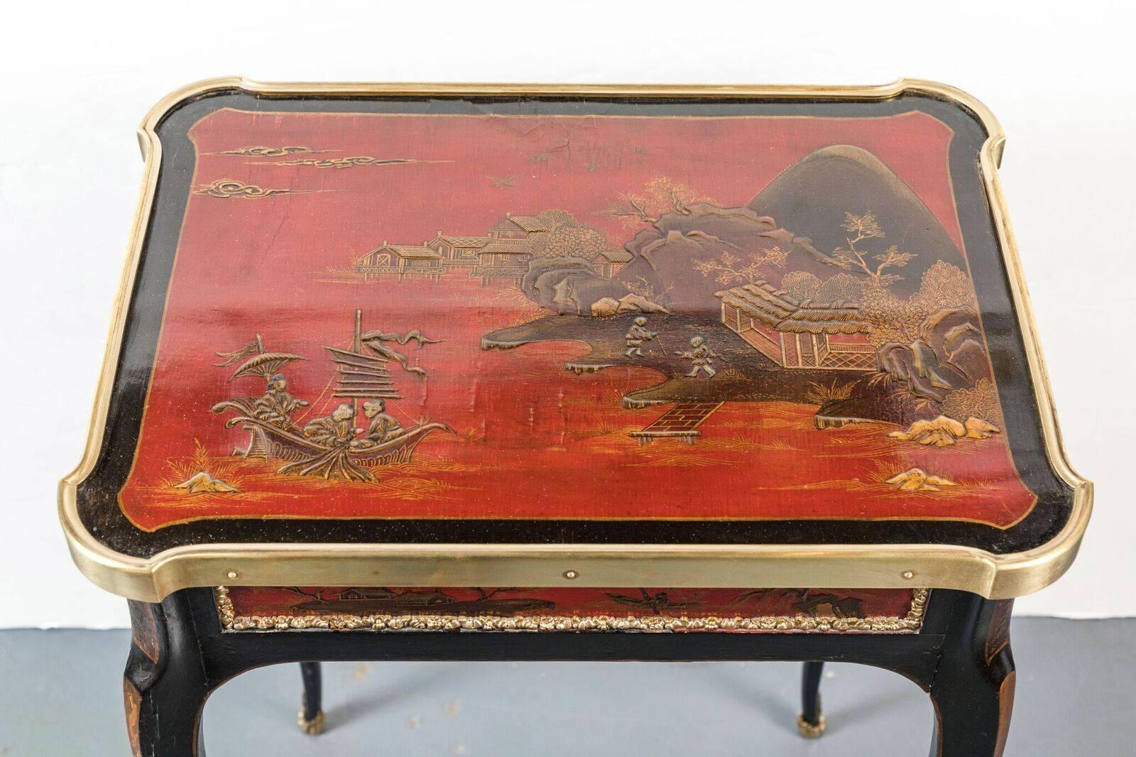 French, Rouge Lacquer, Chinoiserie Occasional Table In Good Condition In Newport Beach, CA
